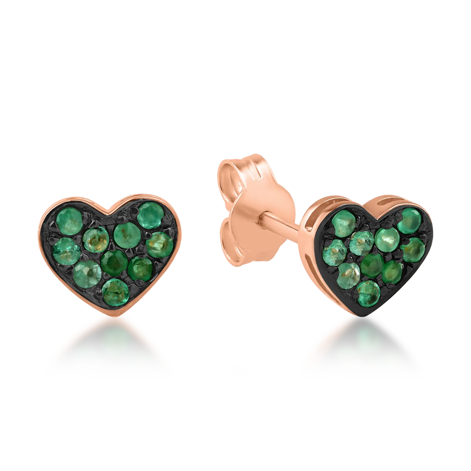 Rose gold heart earrings with 0.2ct emeralds