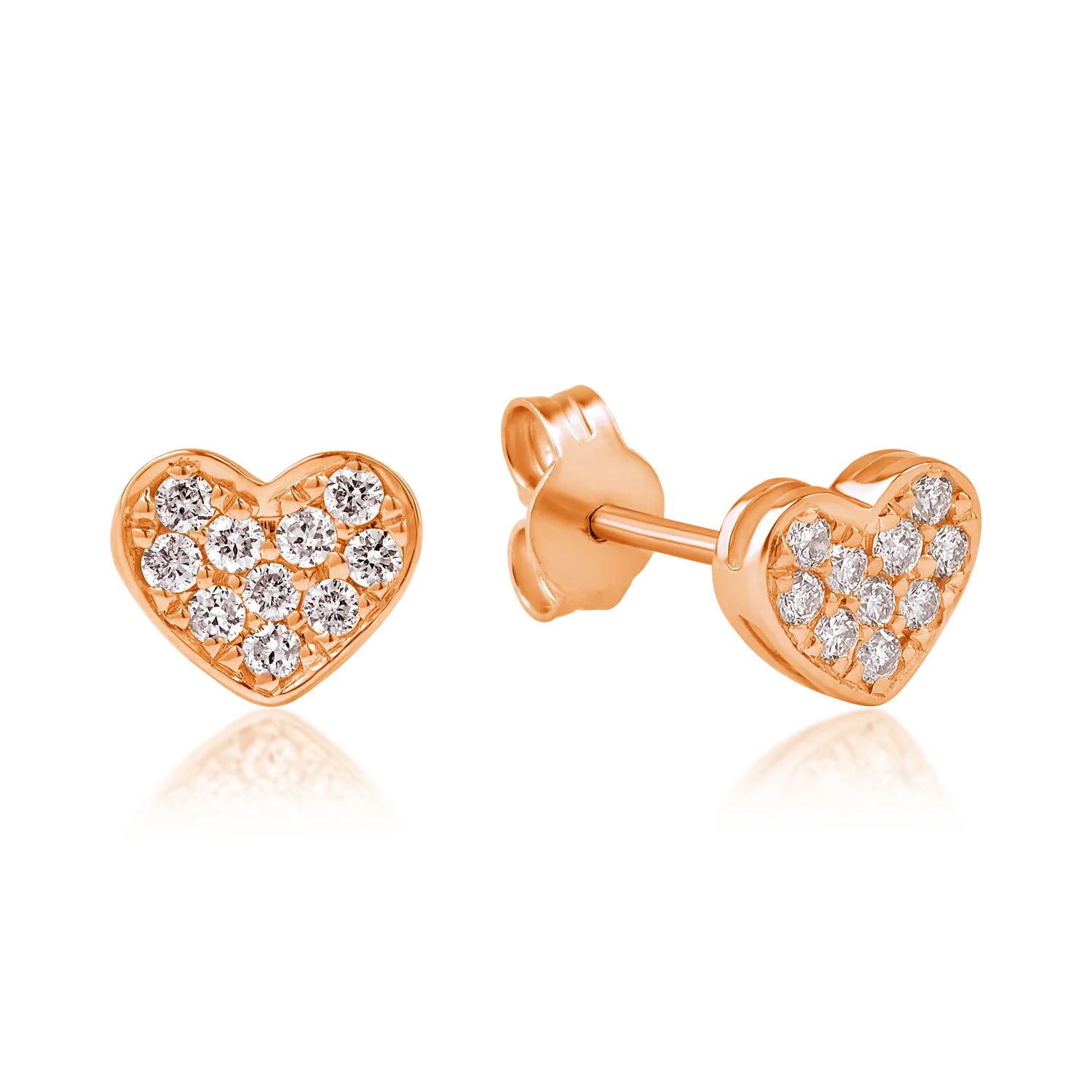 Kolczyki w kształcie serca z różowego złota z diamentami o masie 0.22ct