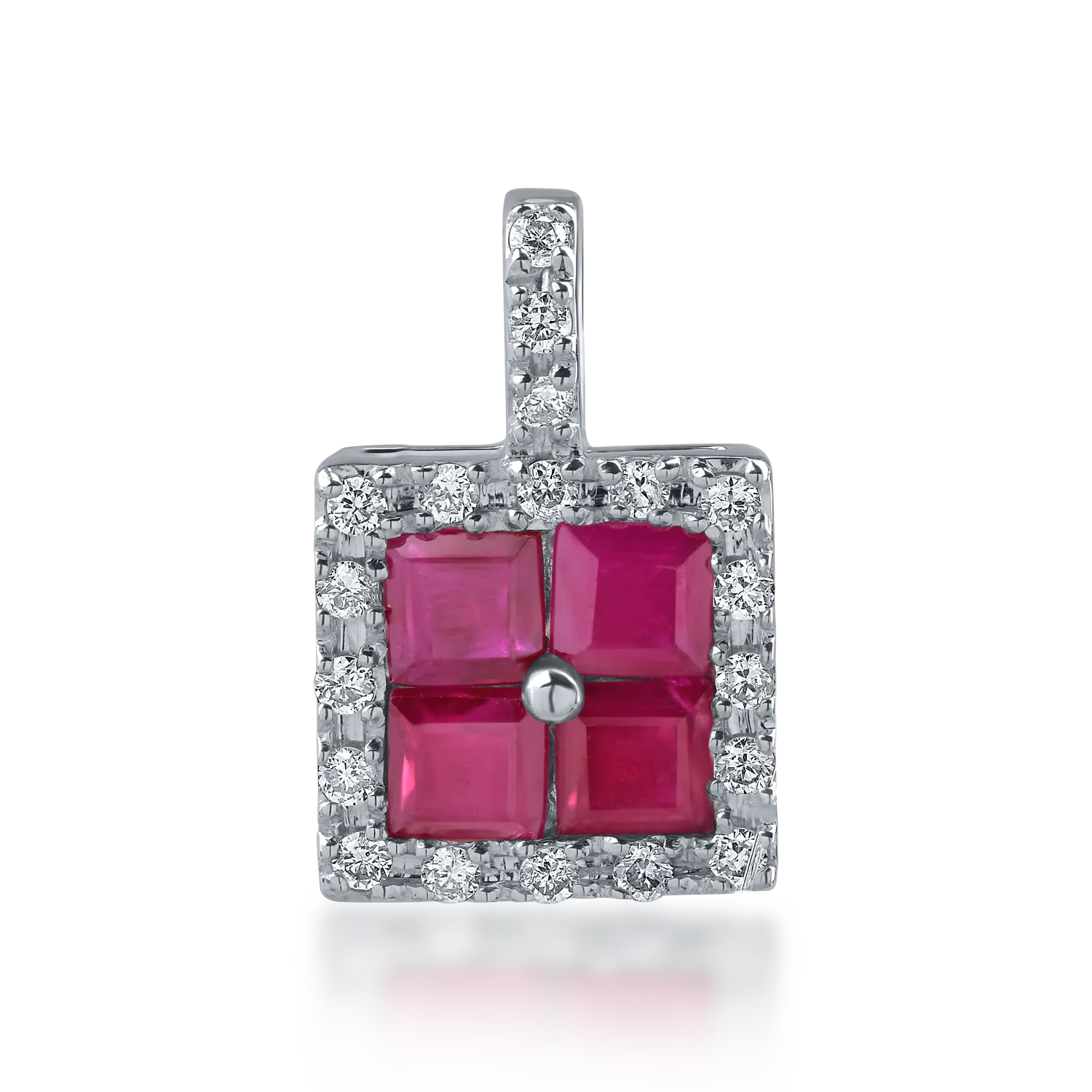 Pandantiv din aur alb cu rubine princess de 0.71ct si diamante de 0.12ct