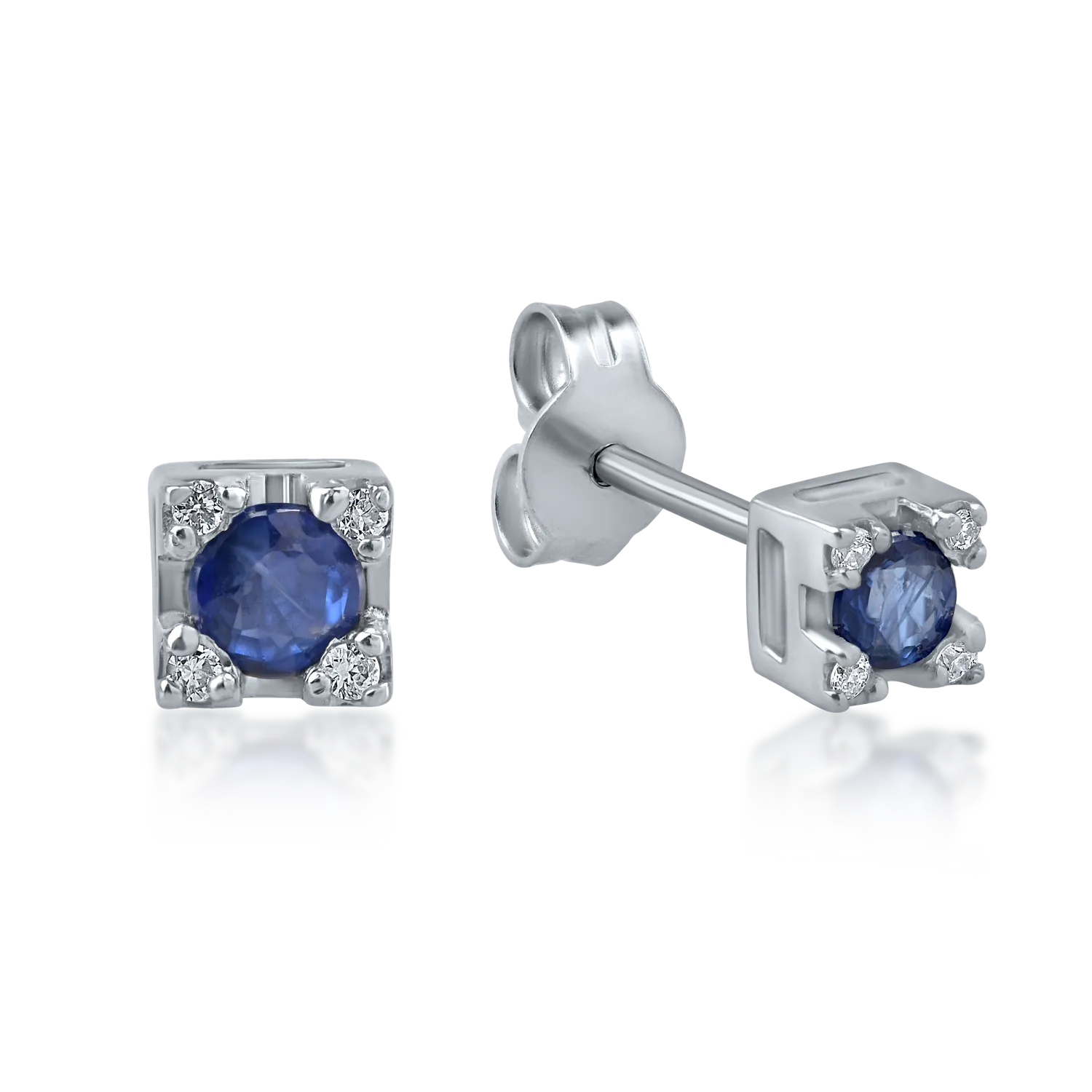 Minimalistyczne kolczyki z białego złota z szafirami o masie 0.29ct i diamentami o masie 0.03ct