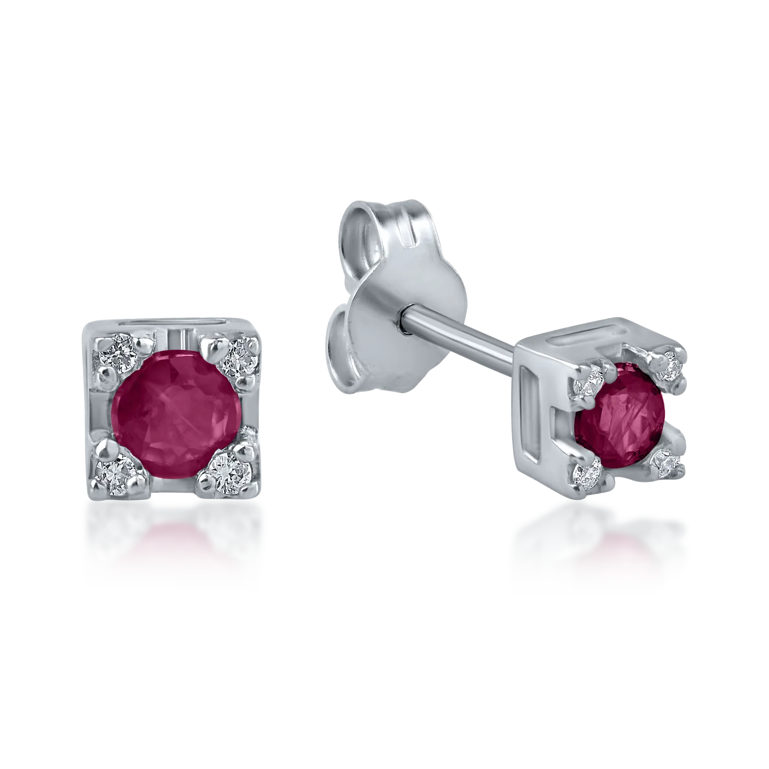 White gold minimalist earrings with 0.28ct rubies and 0.03ct diamonds