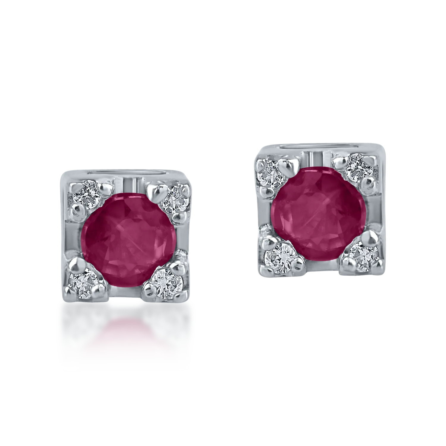 Minimalista fehérarany fülbevaló 0.28ct rubinokkal és 0.03ct gyémántokkal-171232