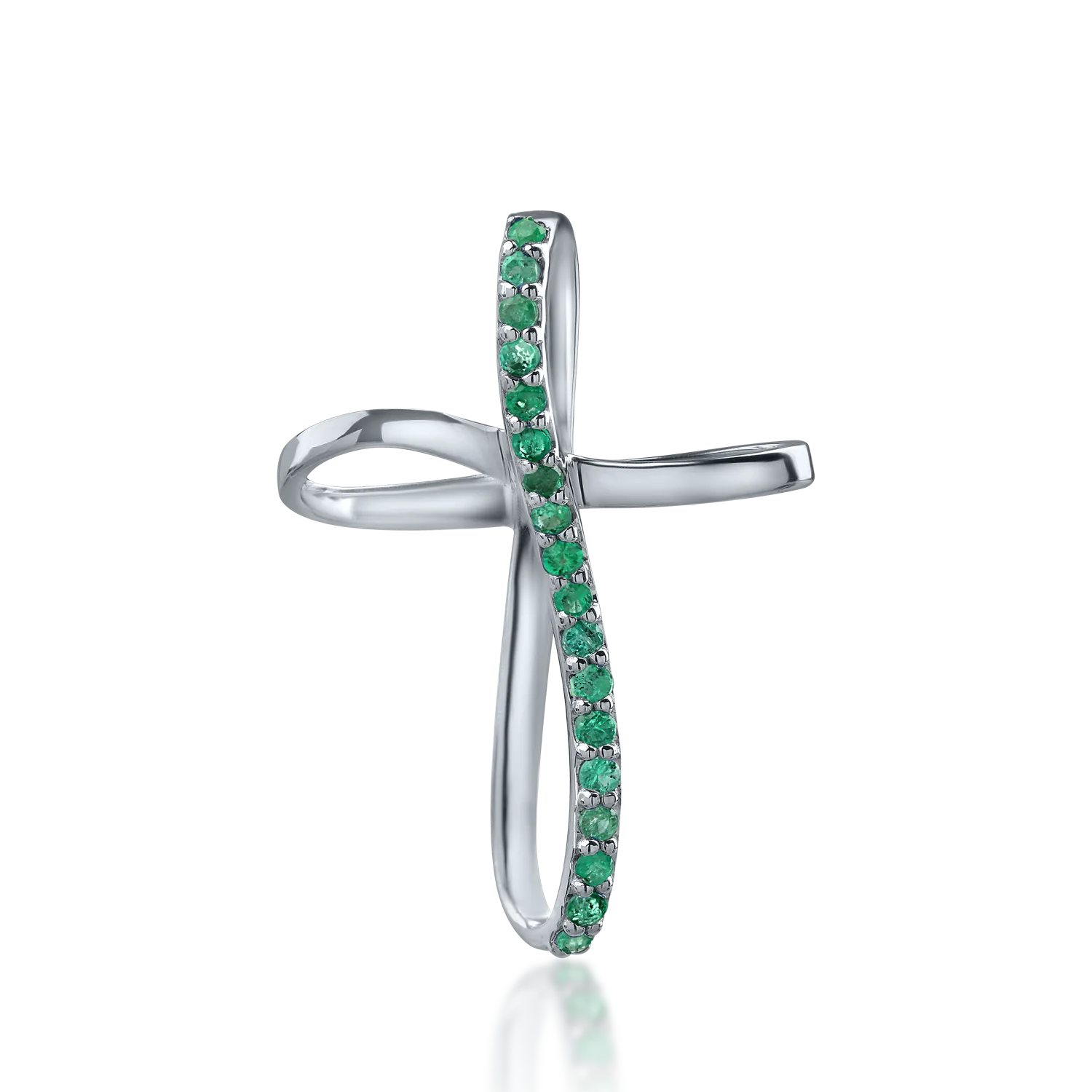 White gold cross pendant with 0.1ct emeralds