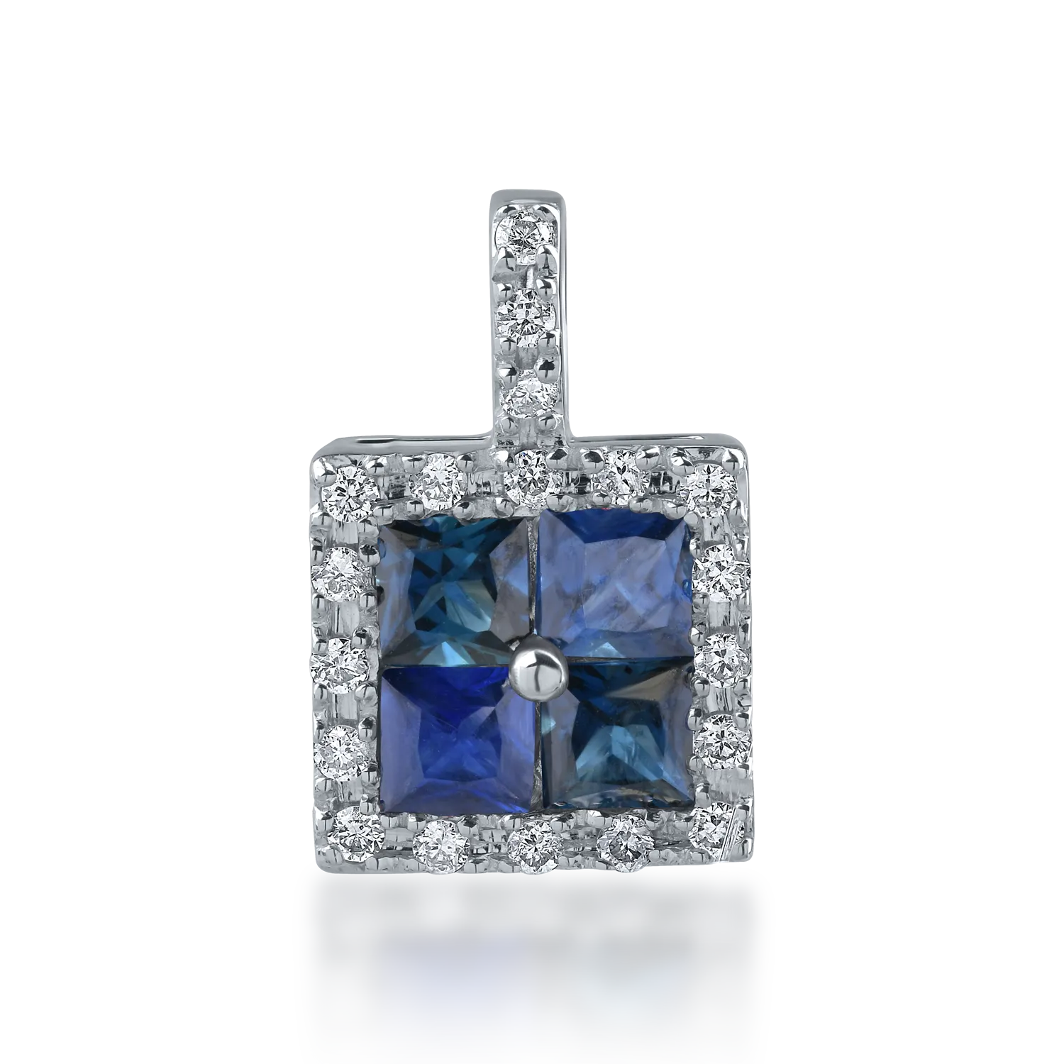 Pandantiv din aur alb cu safire princess de 0.82ct si diamante de 0.12ct