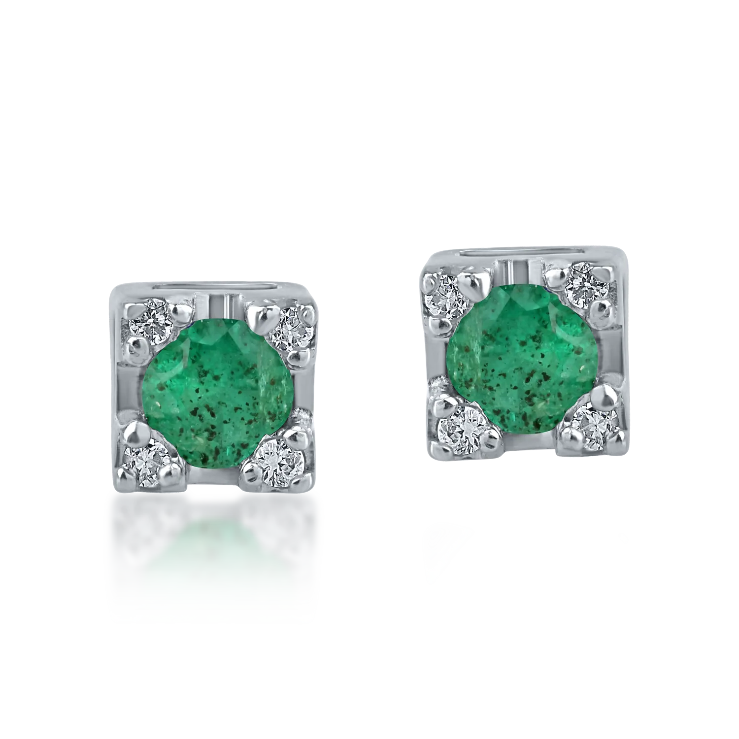Fehérarany fülbevaló 0.19ct smaragddal és 0.03ct gyémánttal
