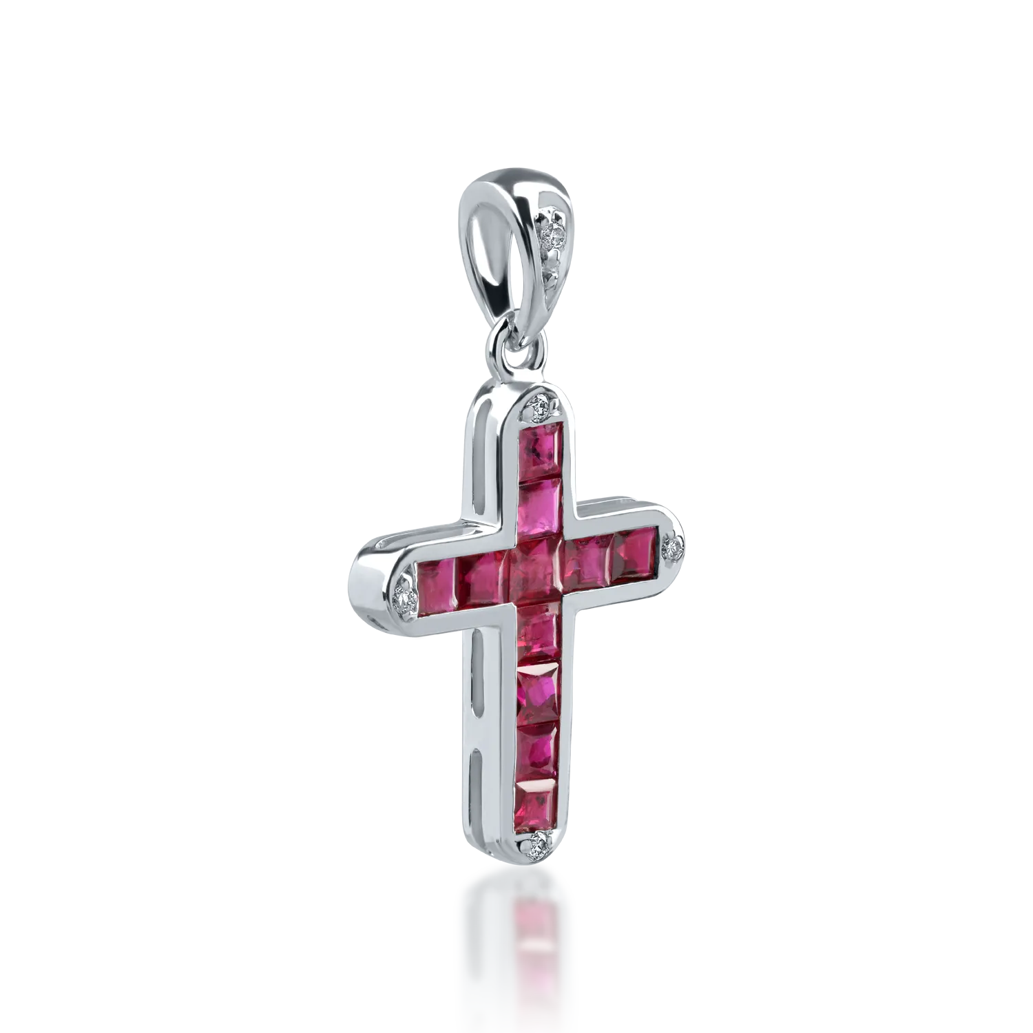 White gold cross pendant with 0.77ct rubies and 0.03ct diamonds