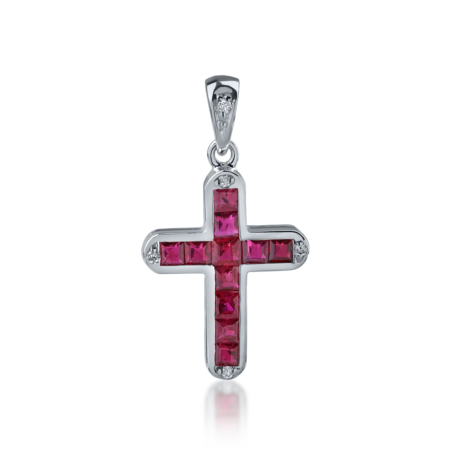 Pandantiv cruce din aur alb cu rubine de 0.77ct si diamante de 0.03ct-171260