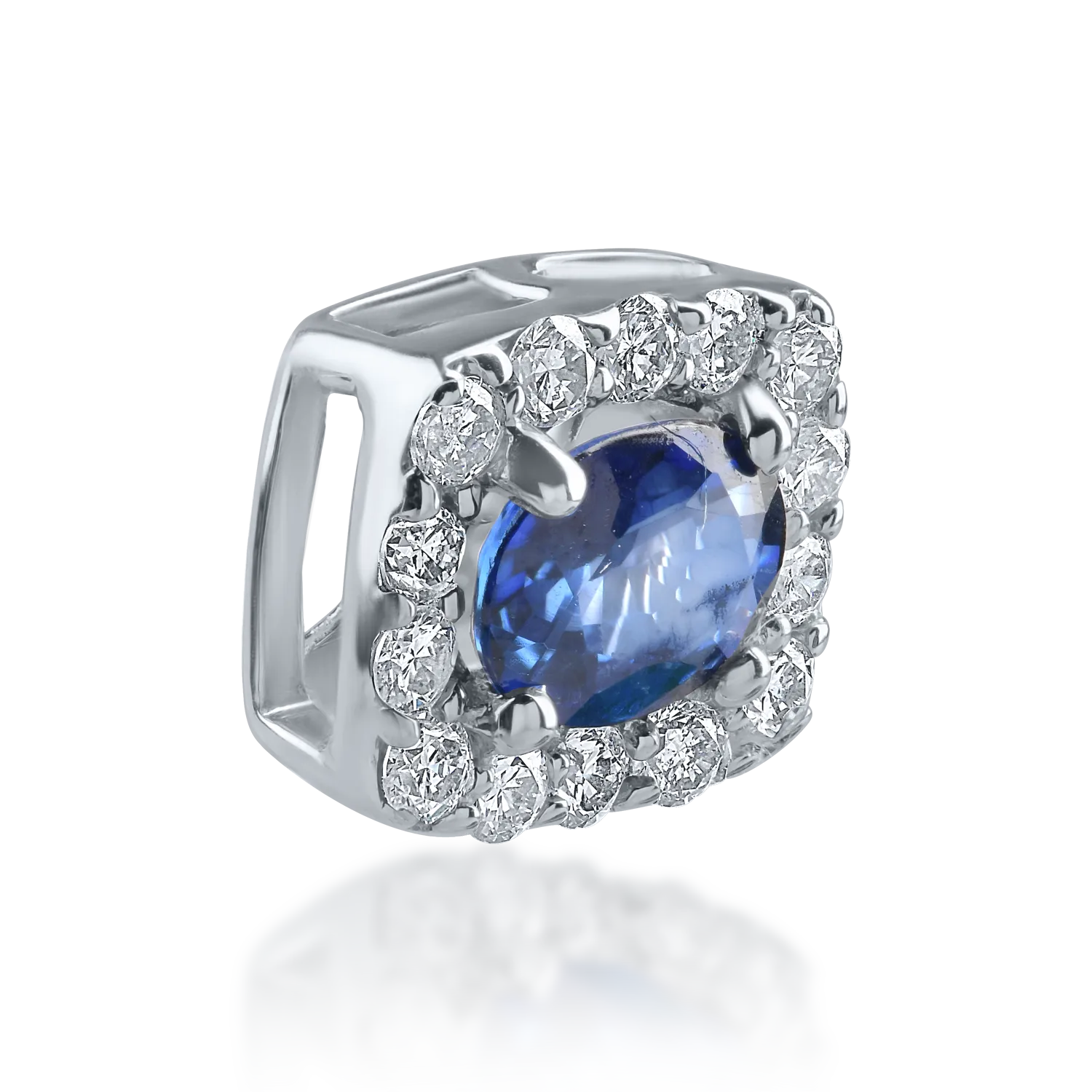 Wisior z białego złota z szafirem o masie 0.42ct i diamentami o masie 0.15ct