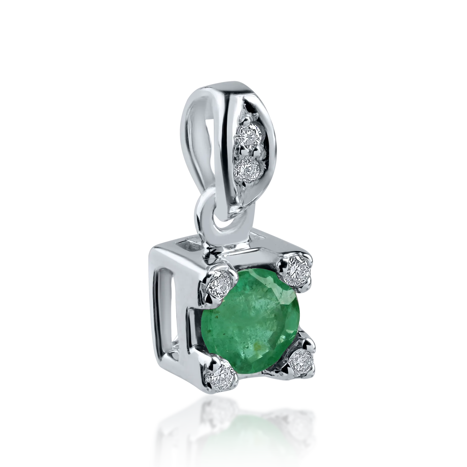 Pandantiv din aur alb cu smarald de 0.18ct si diamante de 0.04ct
