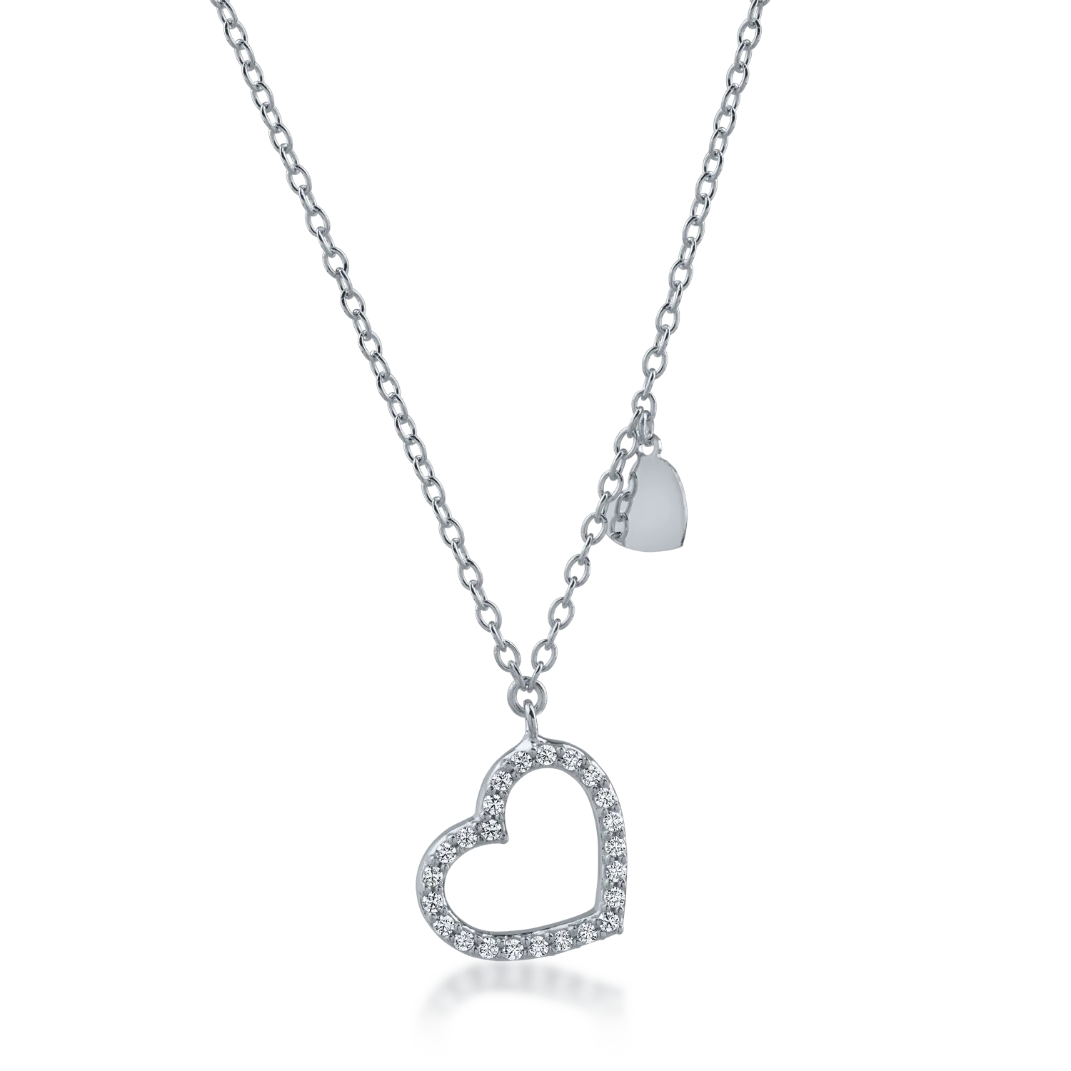 White gold heart pendant necklace with zirconia