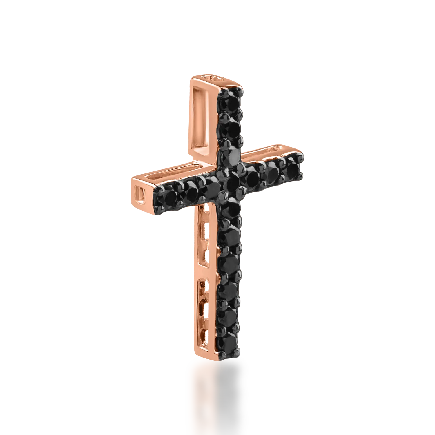 Pandantiv cruce din aur roz cu diamante negre de 0.33ct