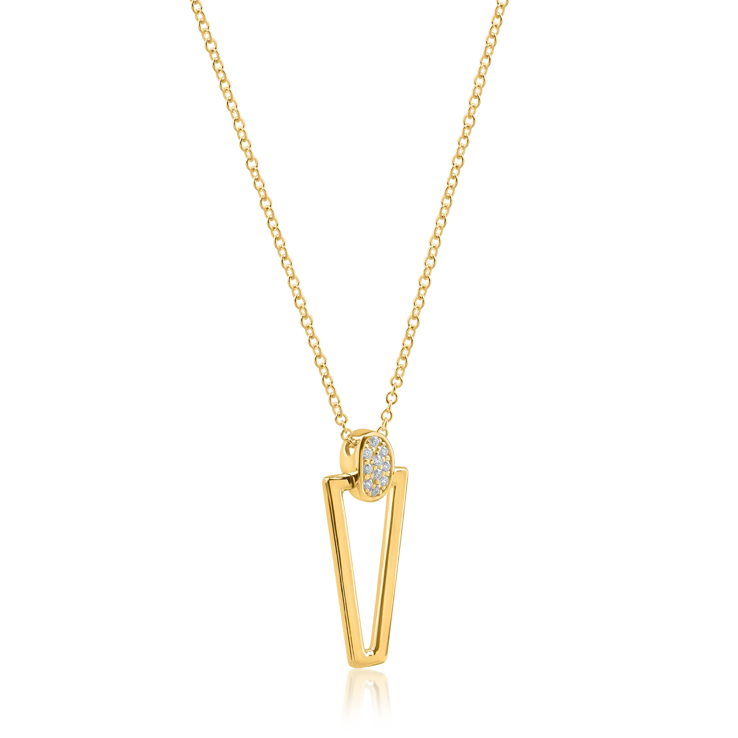 Yellow gold geometric pendant necklace with zirconia