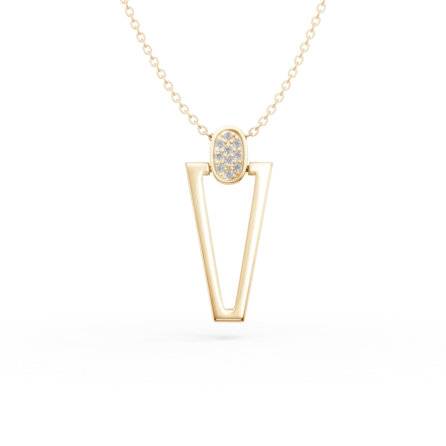 Yellow gold geometric pendant necklace with zirconia
