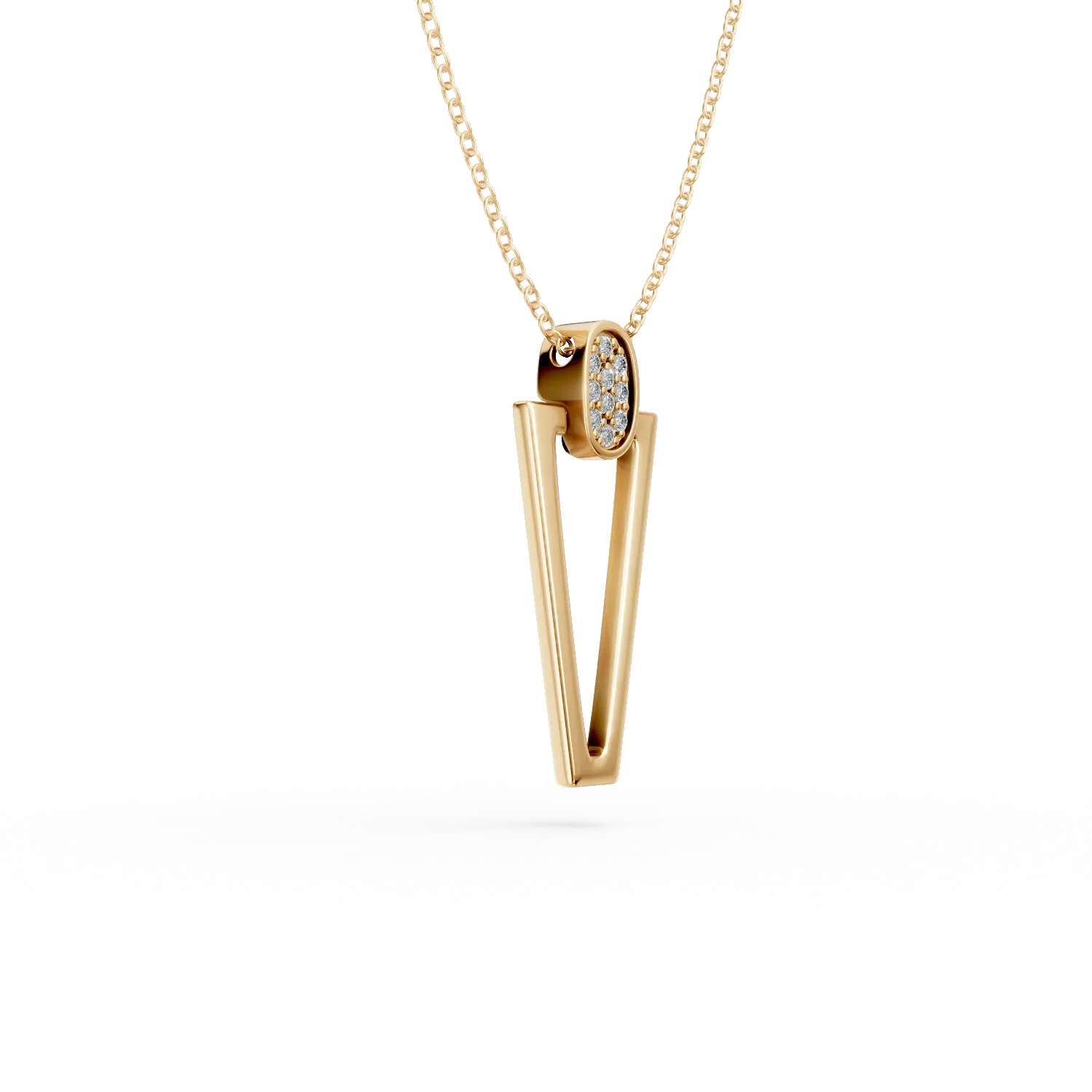 Yellow gold geometric pendant necklace with zirconia