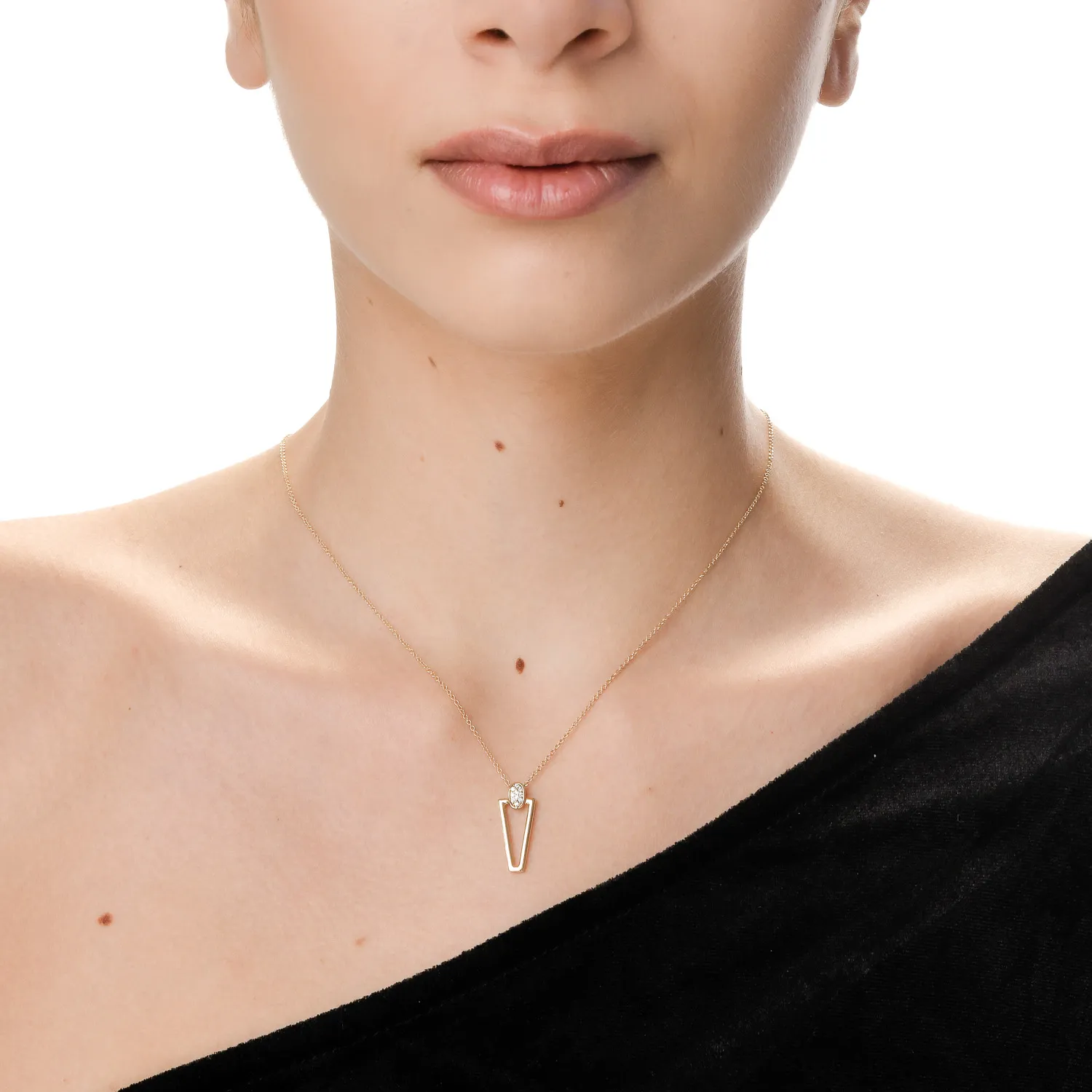 Lant cu pandantiv geometric din aur galben cu zirconii