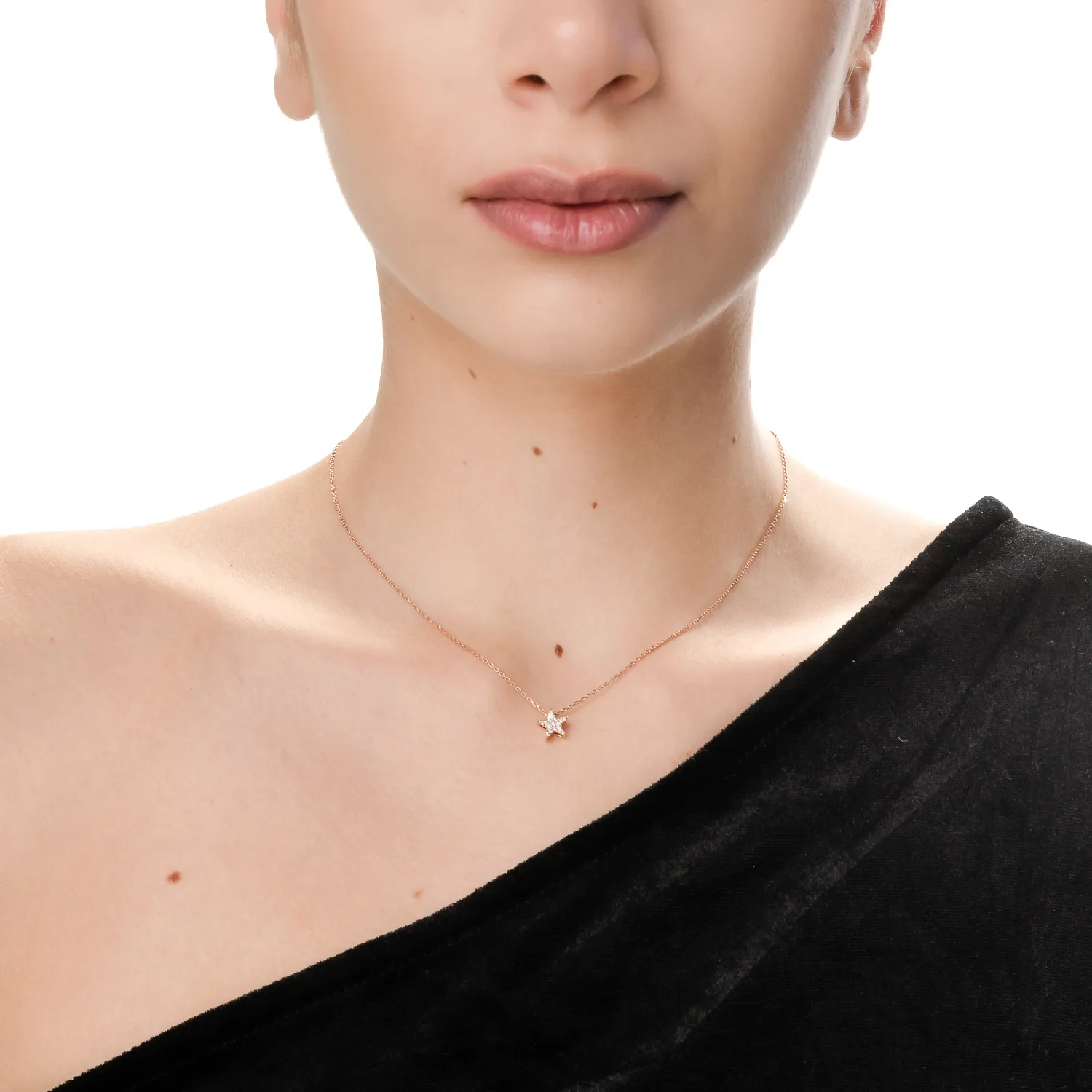 Pandantiv steluta din aur roz cu diamante de 0.07ct