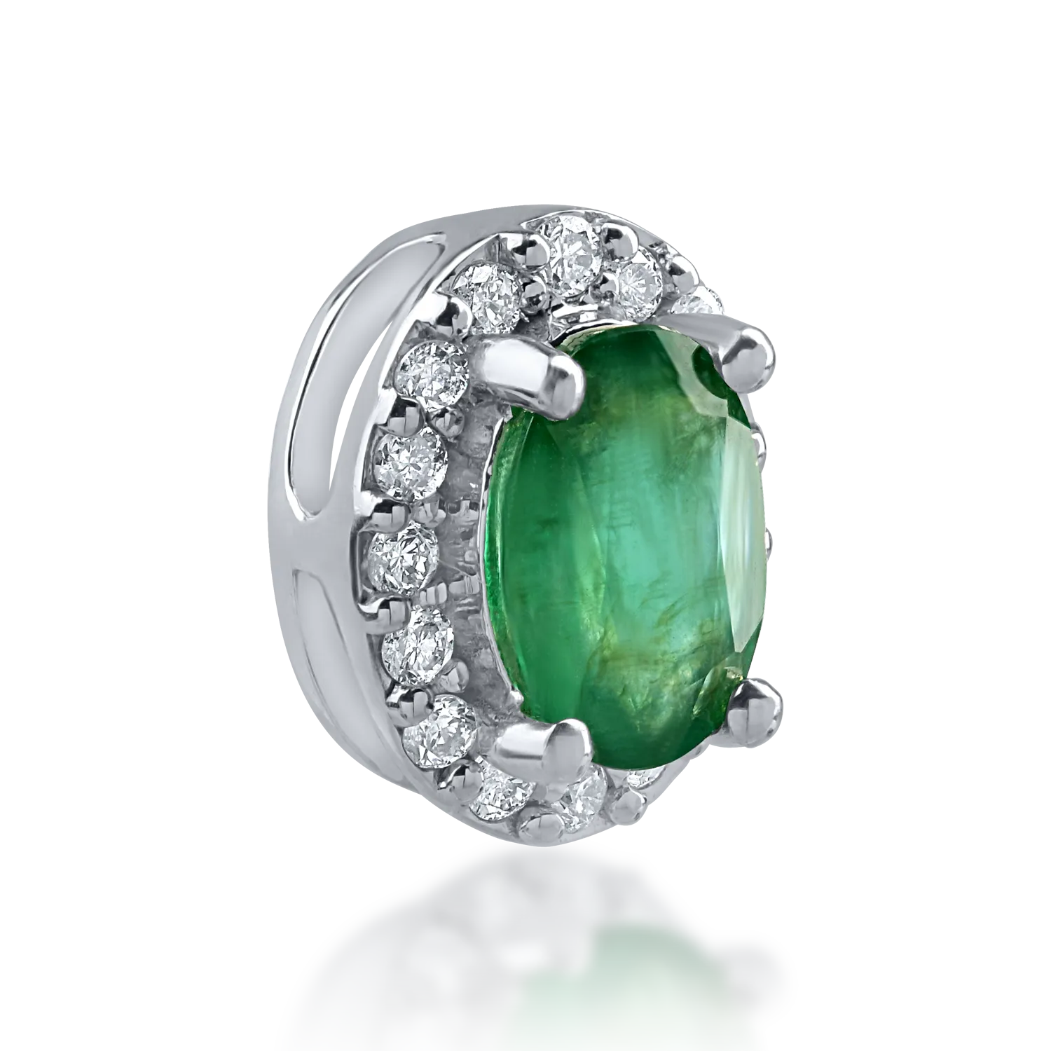White gold oval pendant with 0.42ct emerald and 0.08ct diamonds