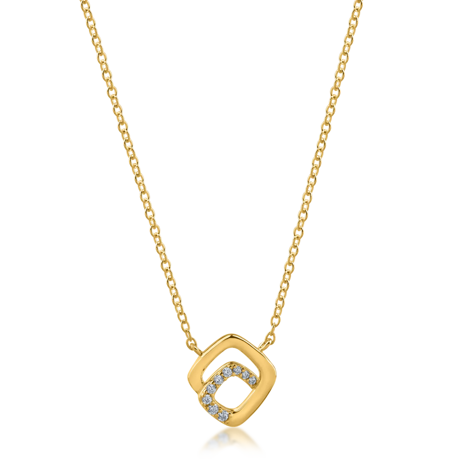 Yellow gold geometric pendant necklace with zirconia