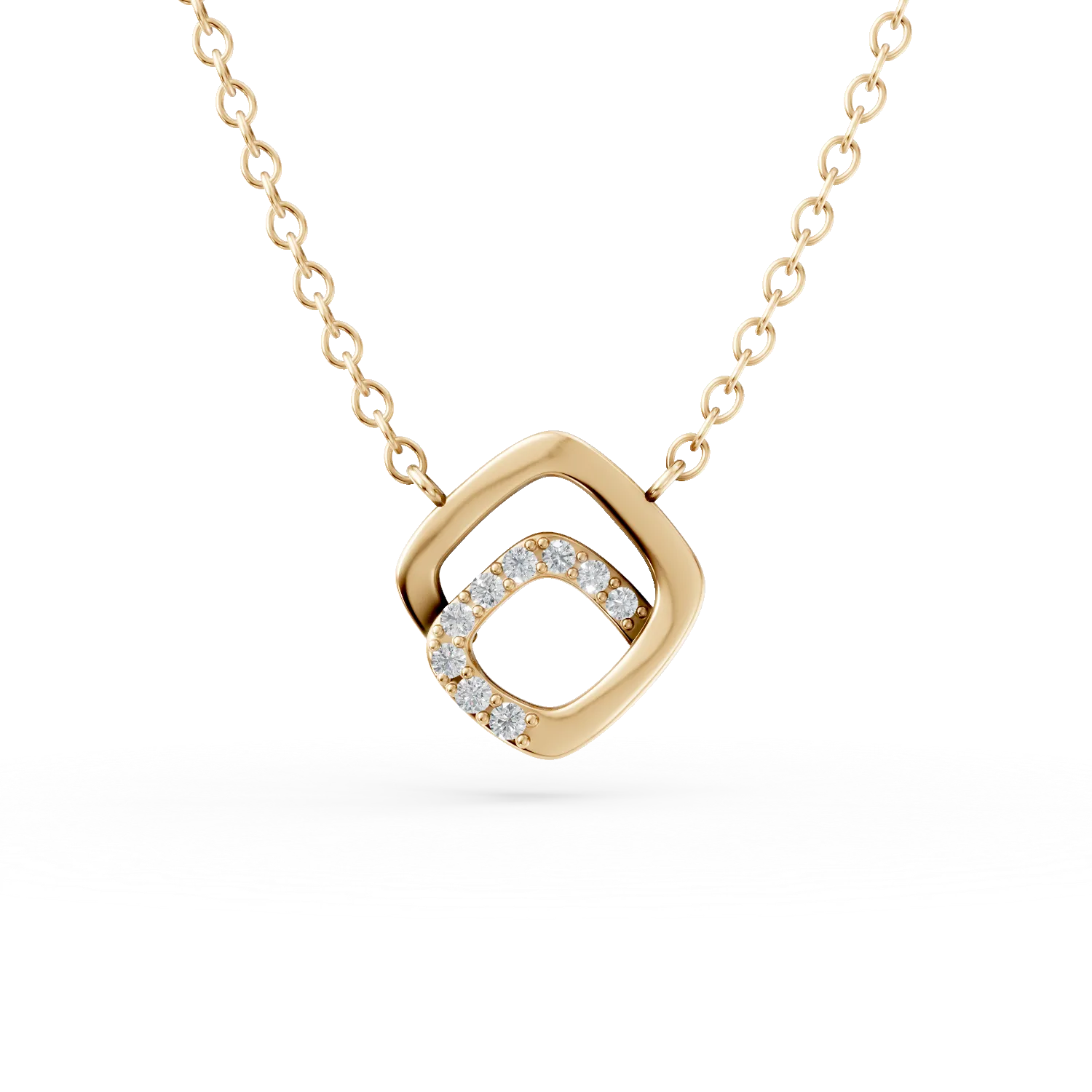 Yellow gold geometric pendant necklace with zirconia