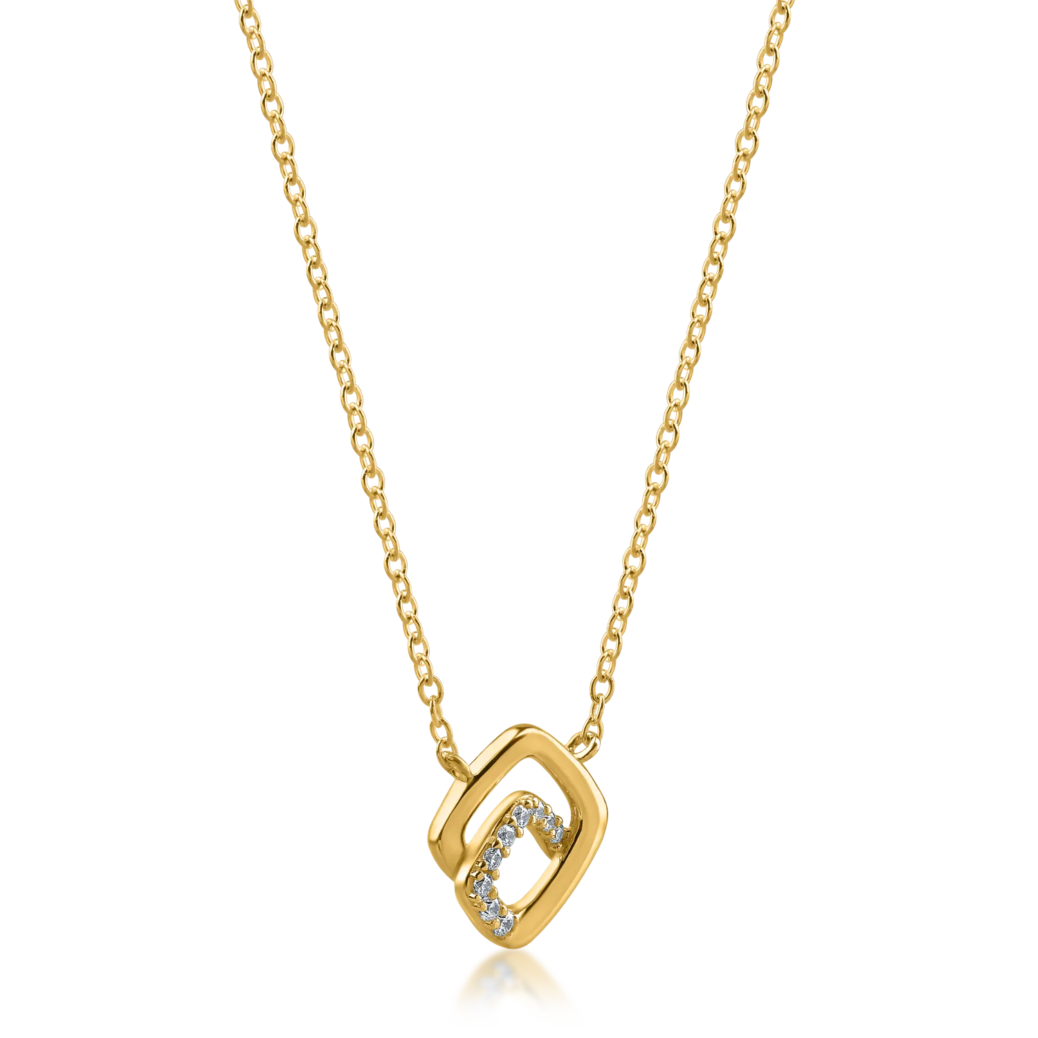 Yellow gold geometric pendant necklace with zirconia