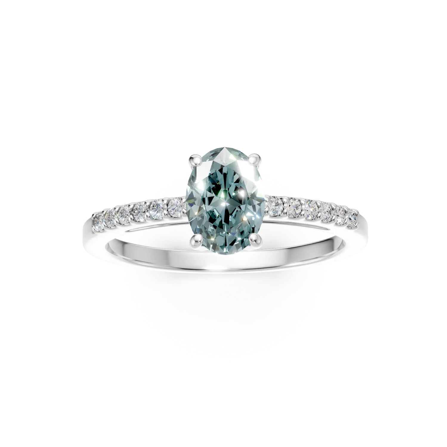 Pierscionek z bialego zlota z owalnym akwamarynem 0.6ct i diamentami 0.09ct