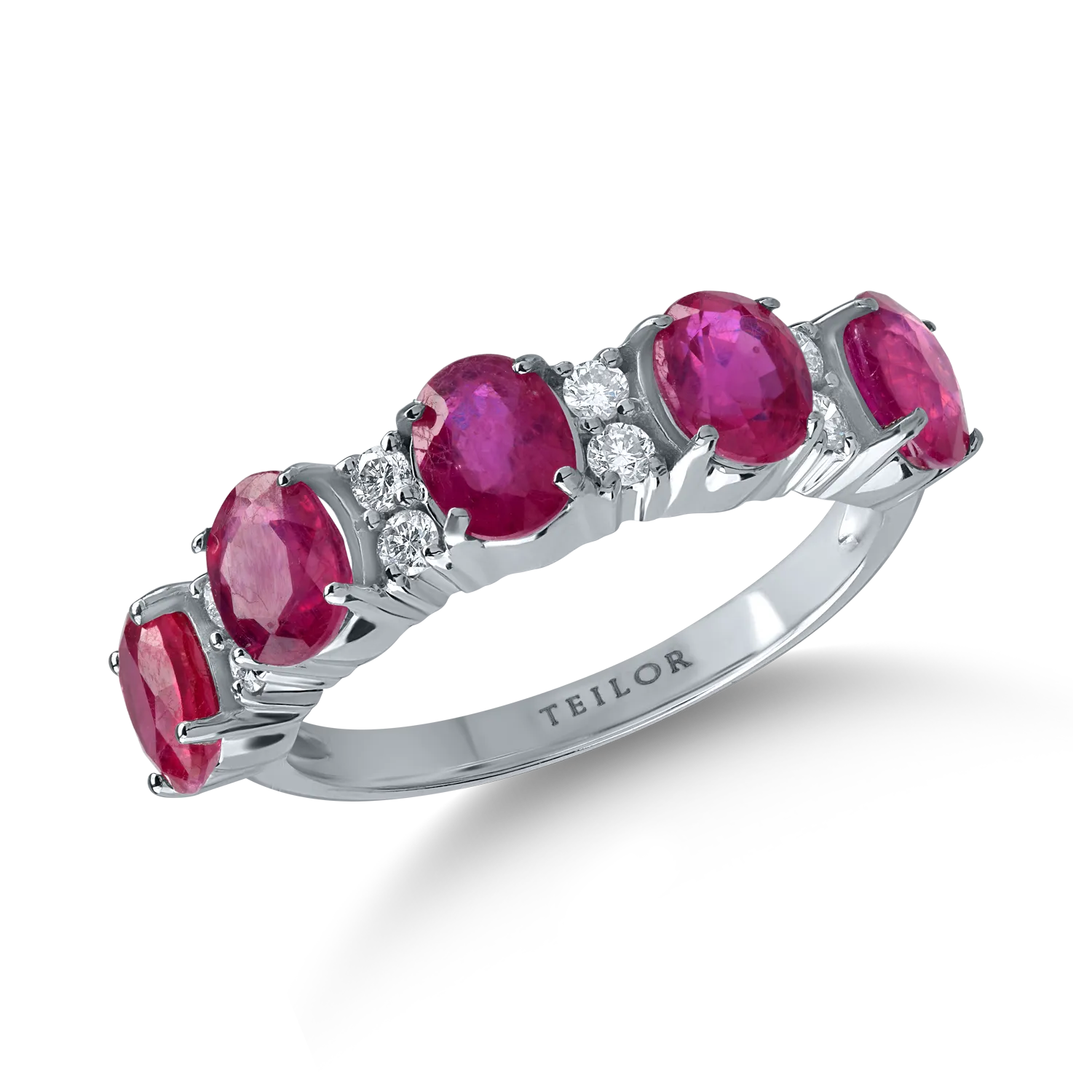 Inel semi eternity din aur alb cu rubine de 2.44ct si diamante de 0.15ct