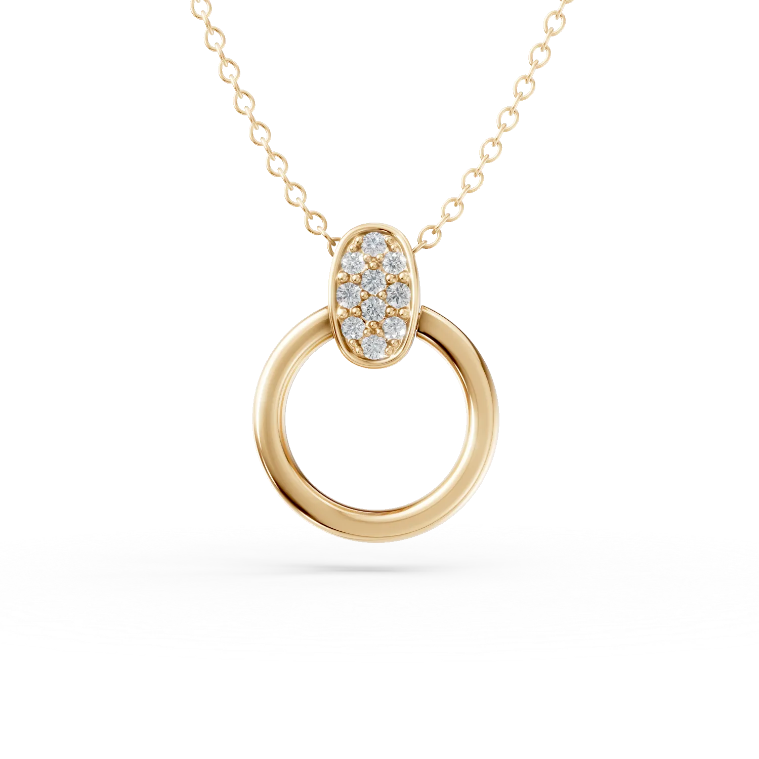 Yellow gold round pendant necklace with zirconia