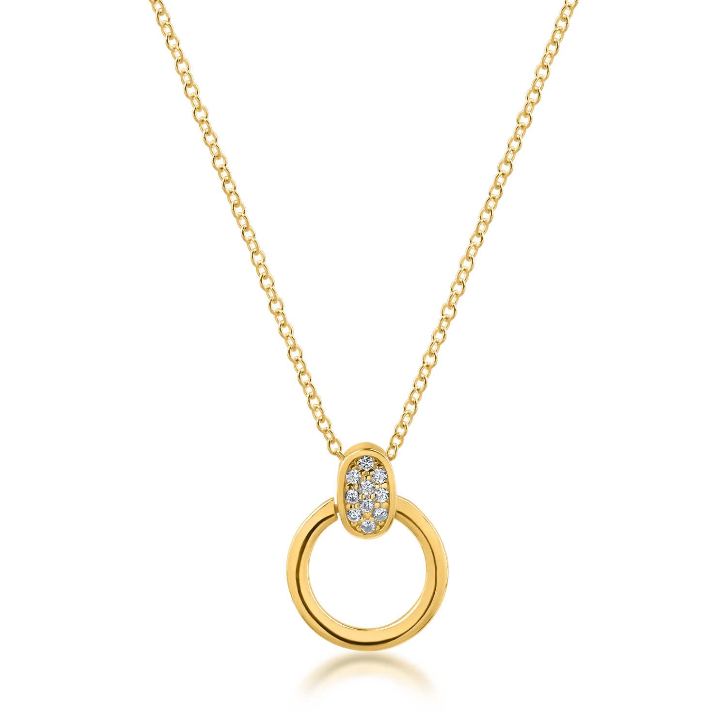 Yellow gold round pendant necklace with zirconia