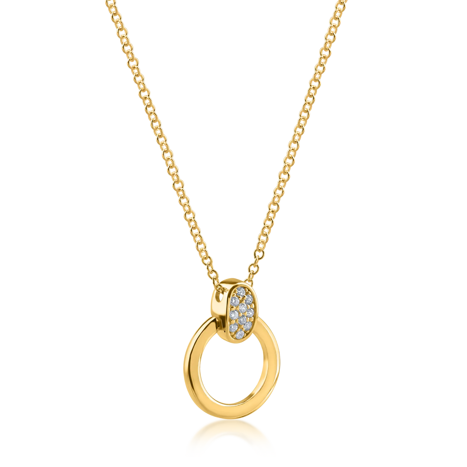 Yellow gold round pendant necklace with zirconia