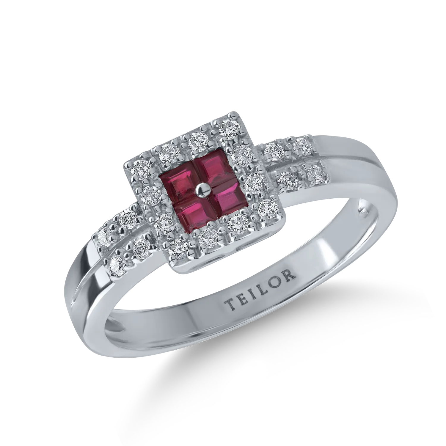 Fehérarany gyűrű 0.29ct rubinokkal és 0.16ct gyémántokkal