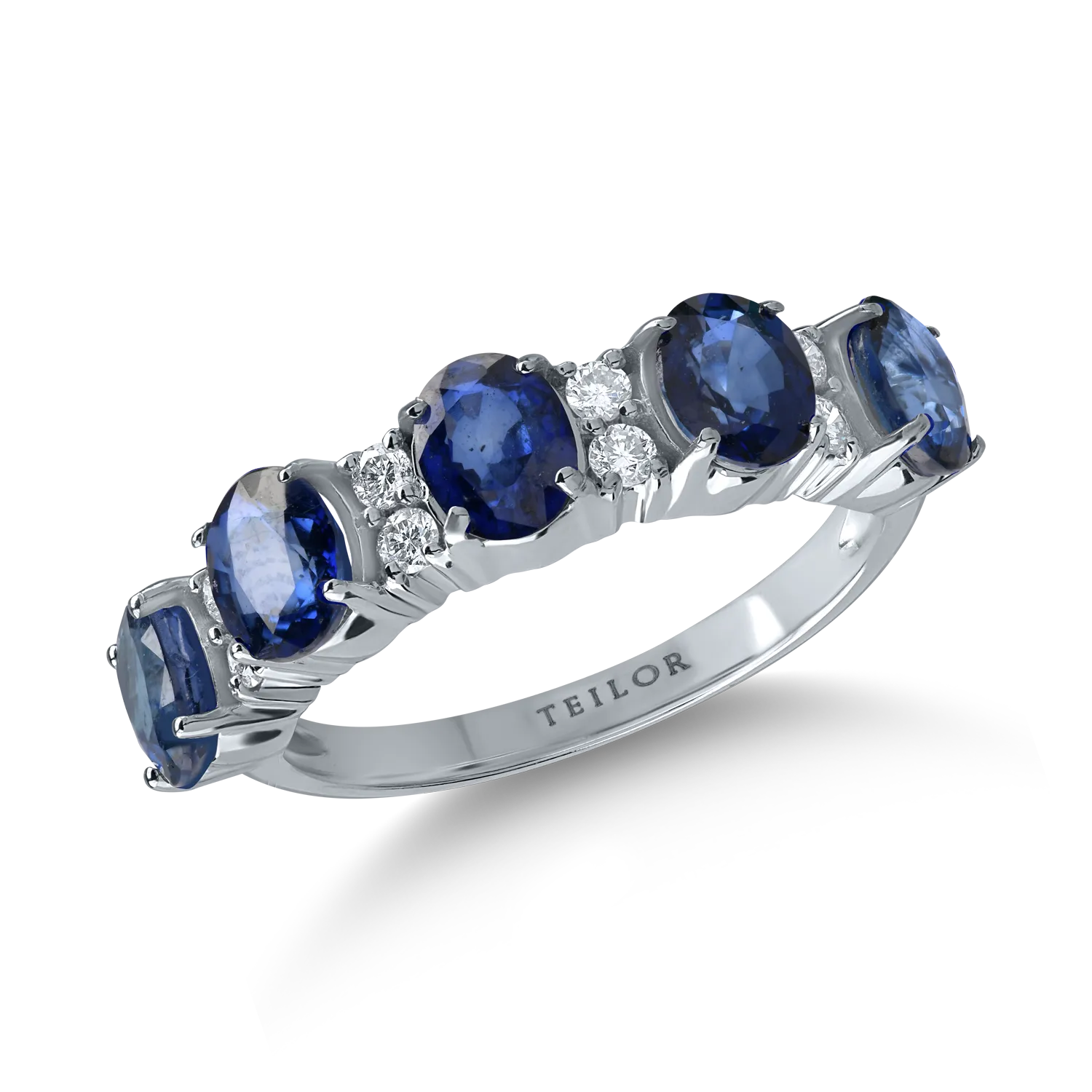 Inel semi eternity din aur alb cu safire de 2.06ct si diamante de 0.15ct