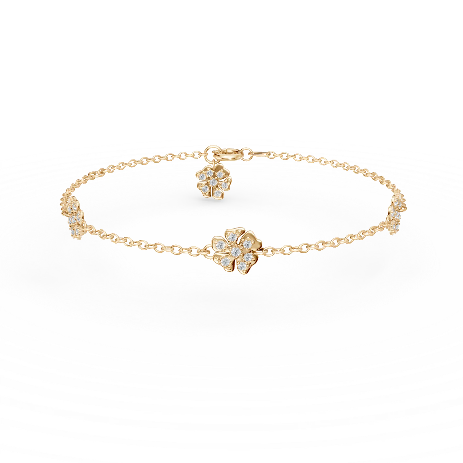 Yellow gold flowers bracelet with zirconia