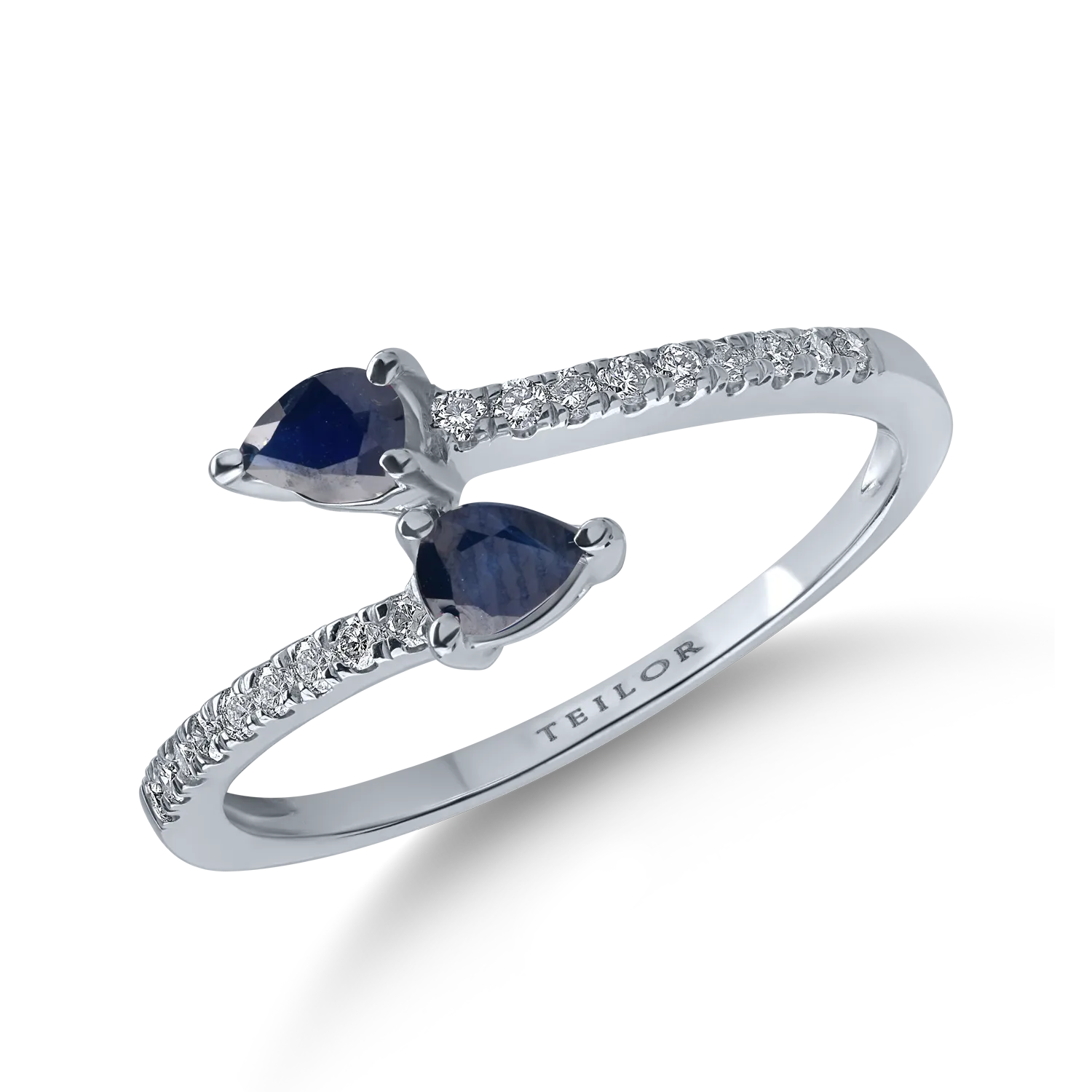 Отворен пръстен от бяло злато с 0.34кт сапфири и 0.13кт диаманти