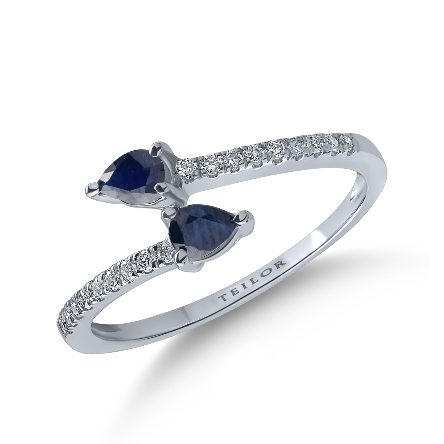 Inel deschis din aur alb cu safire de 0.34ct si diamante de 0.13ct