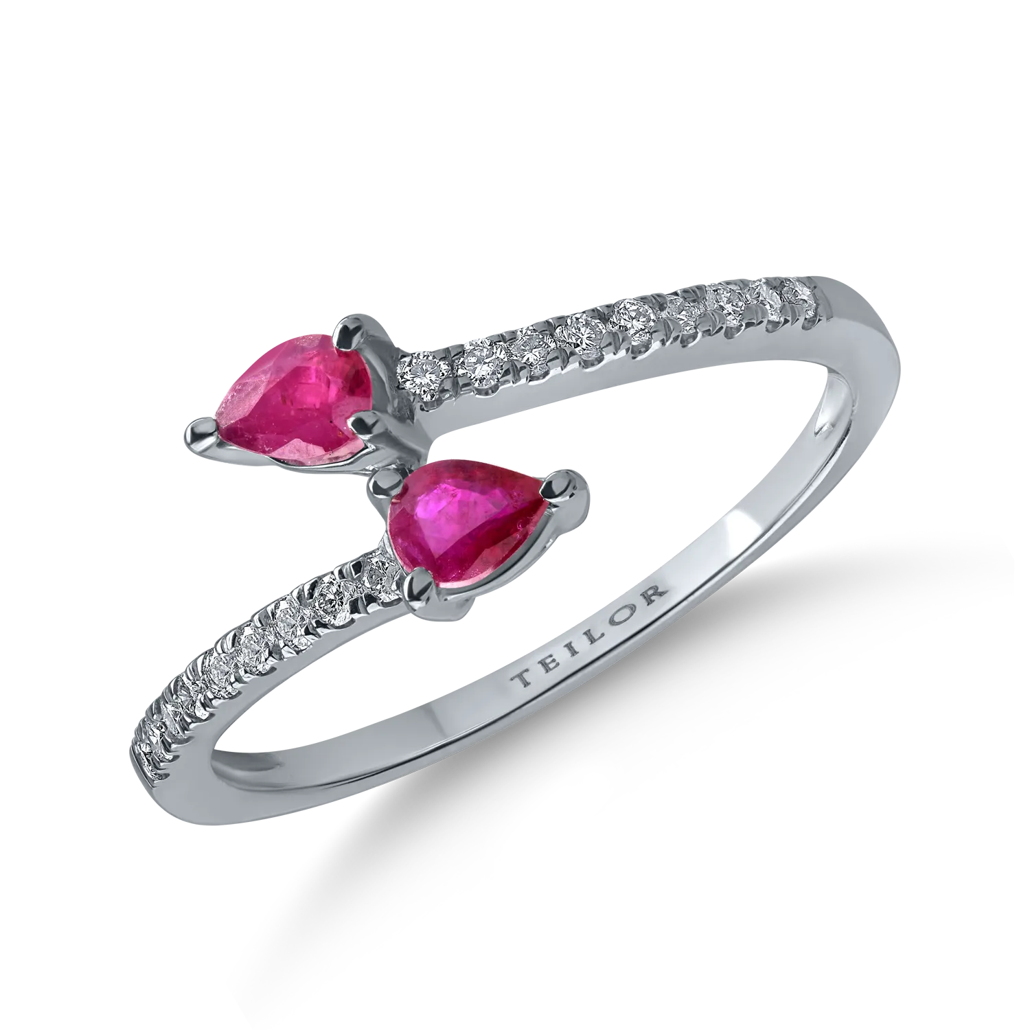 White gold open ring with 0.36ct rubies and 0.14ct diamonds