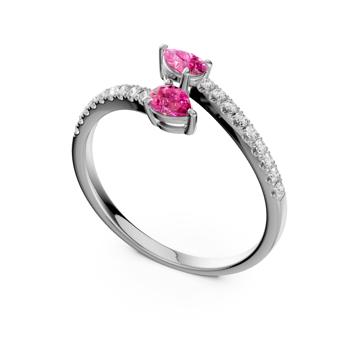 Inel din aur alb cu rubine de 0.3ct si diamante de 0.1ct