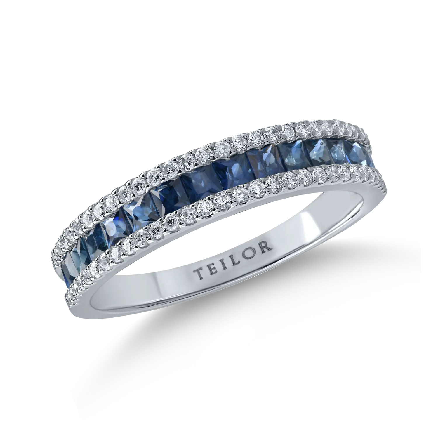 Half eternity ring in white gold with 0.87ct sapphires and 0.25ct diamonds