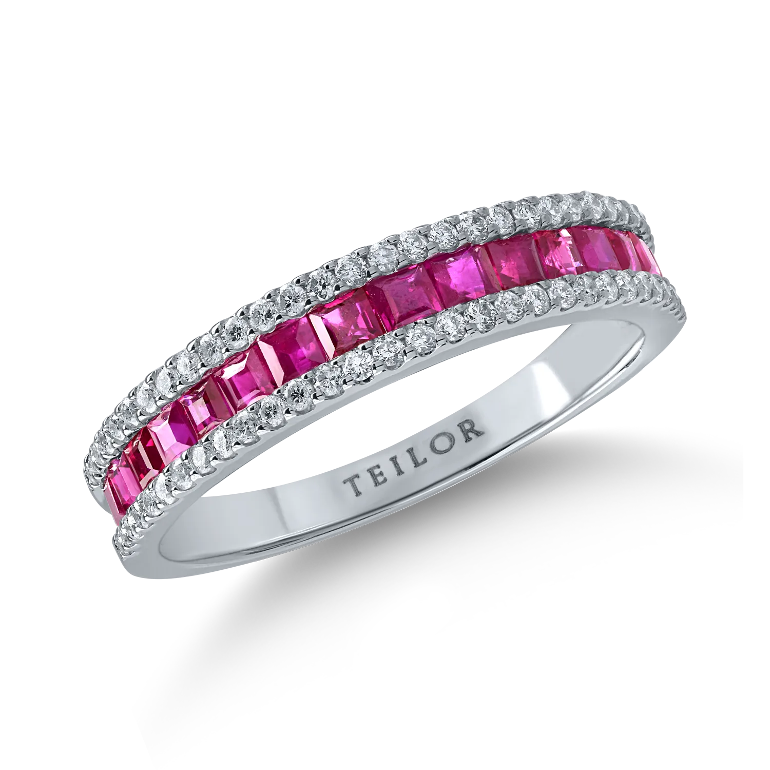 Half eternity ring in white gold with 0.86ct rubies and 0.25ct diamonds