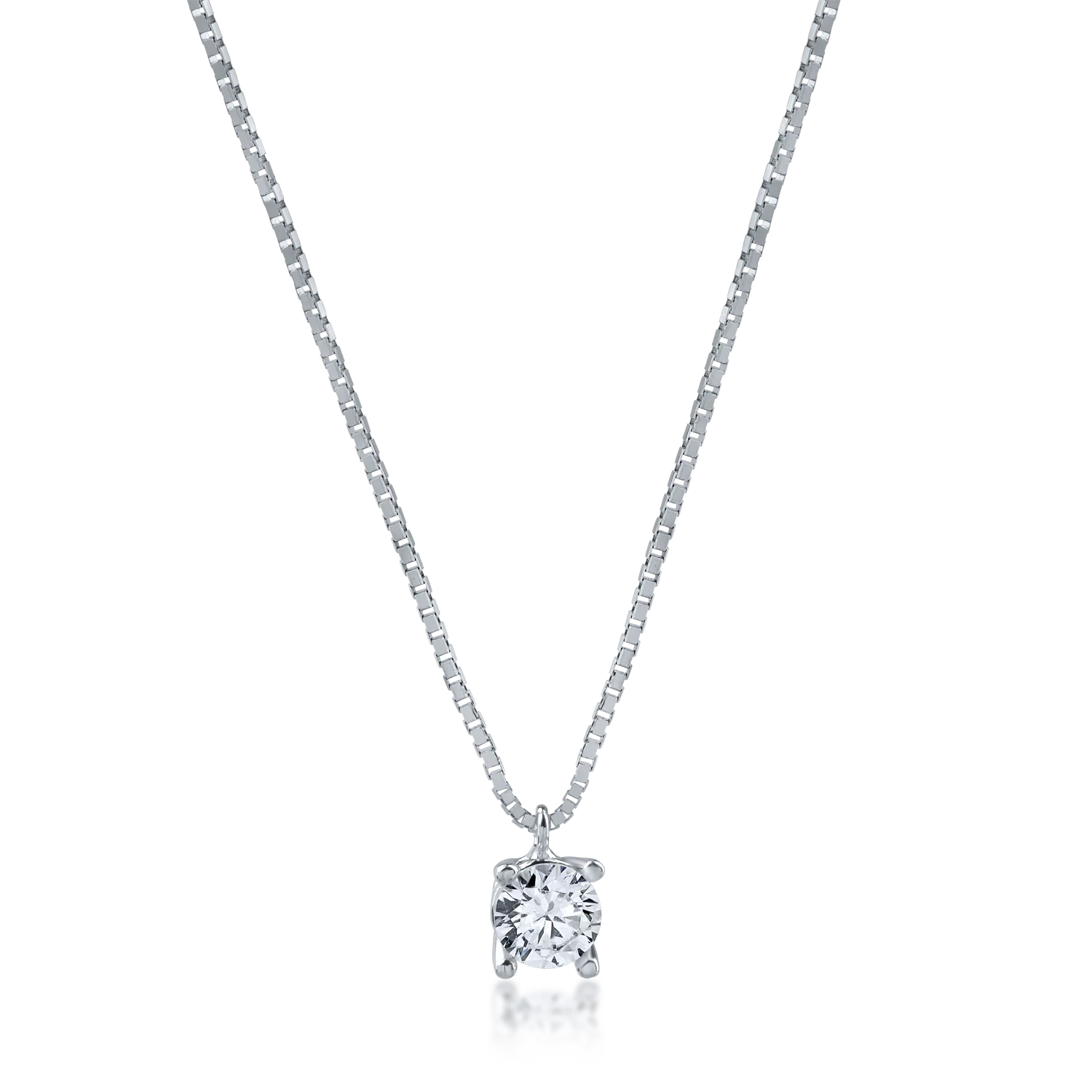Lant cu pandantiv minimalist din aur alb cu zirconia solitaire-171330