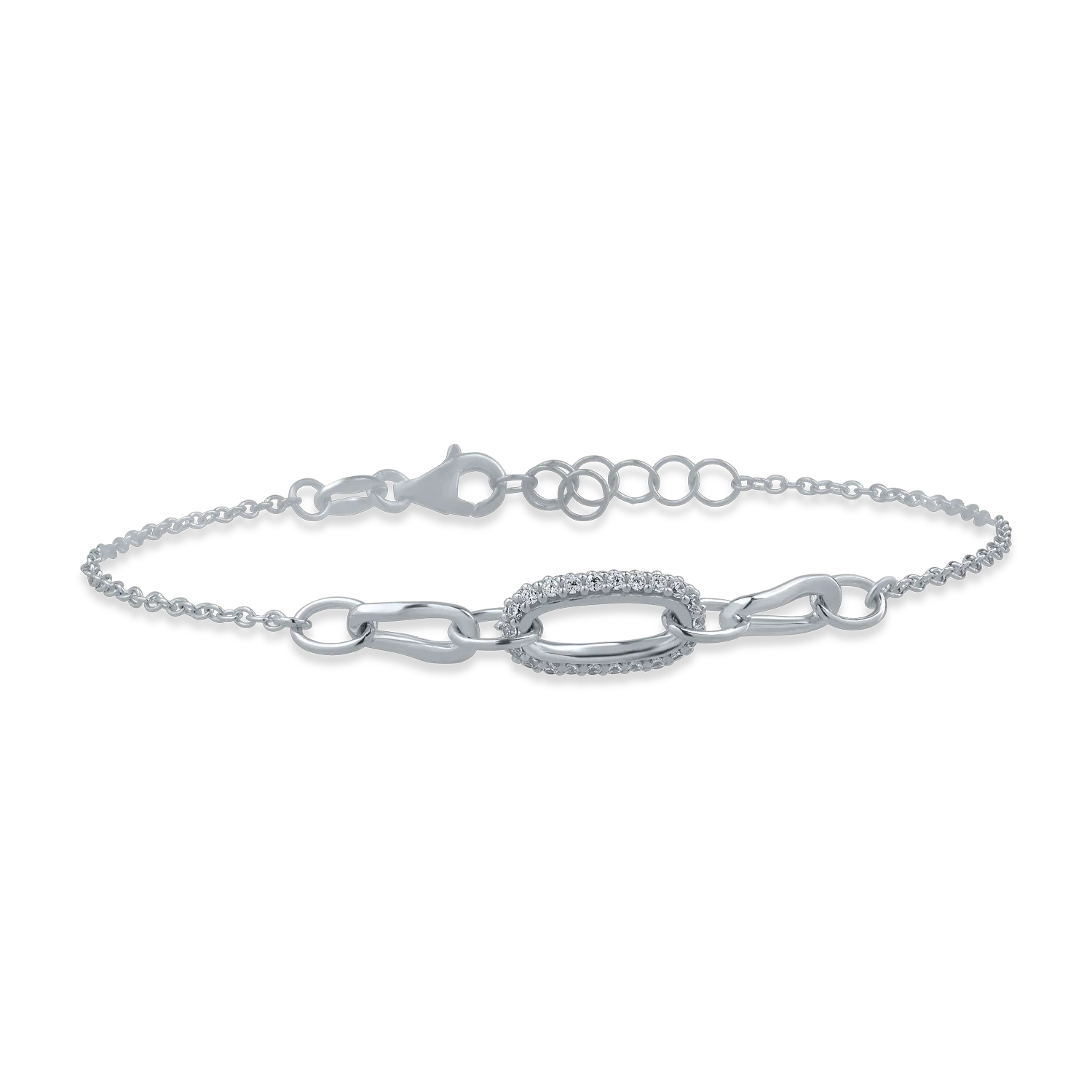 White gold geometric pendant bracelet with zirconia