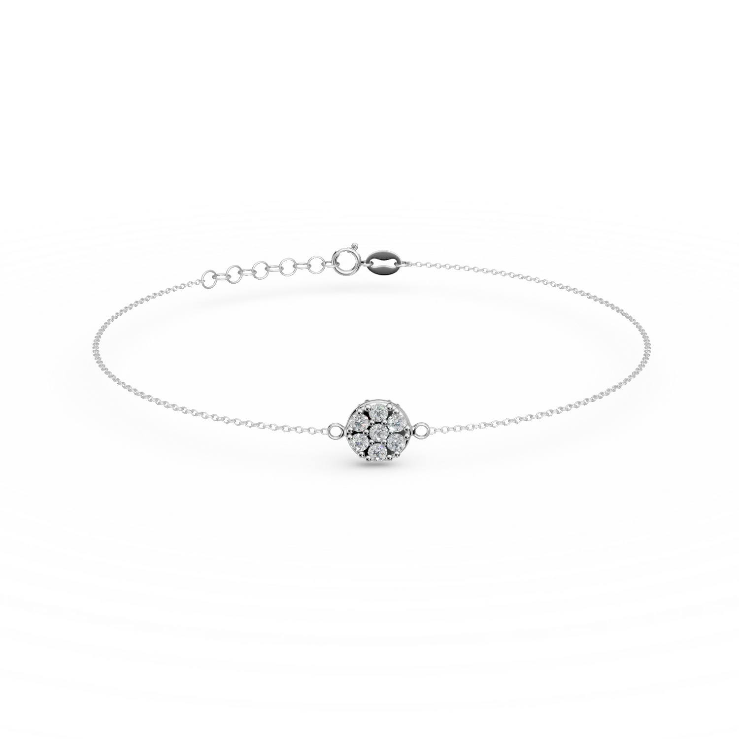 Bratara cu pandantiv rotund din aur alb cu zirconii