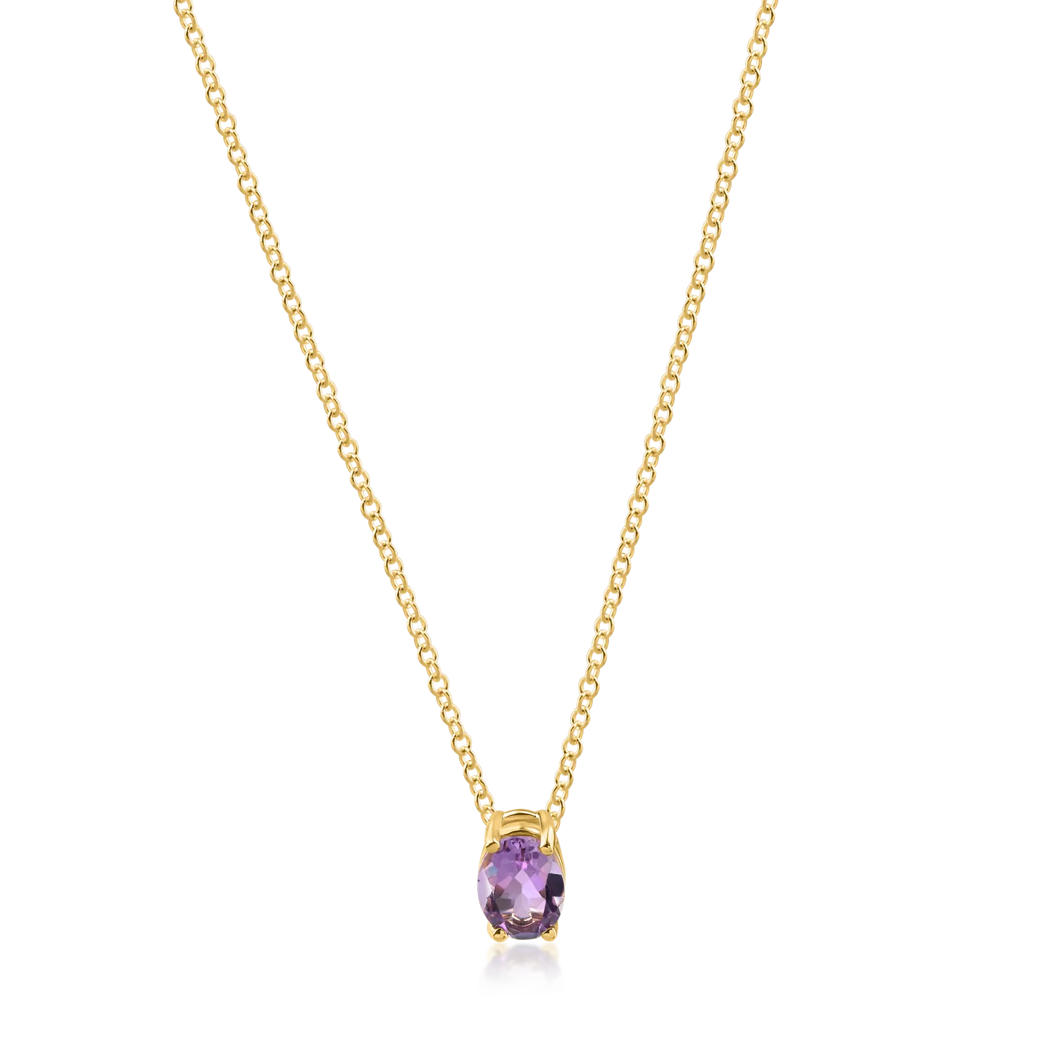 Lant cu pandantiv minimalist din aur galben cu zirconia mov solitaire-171348