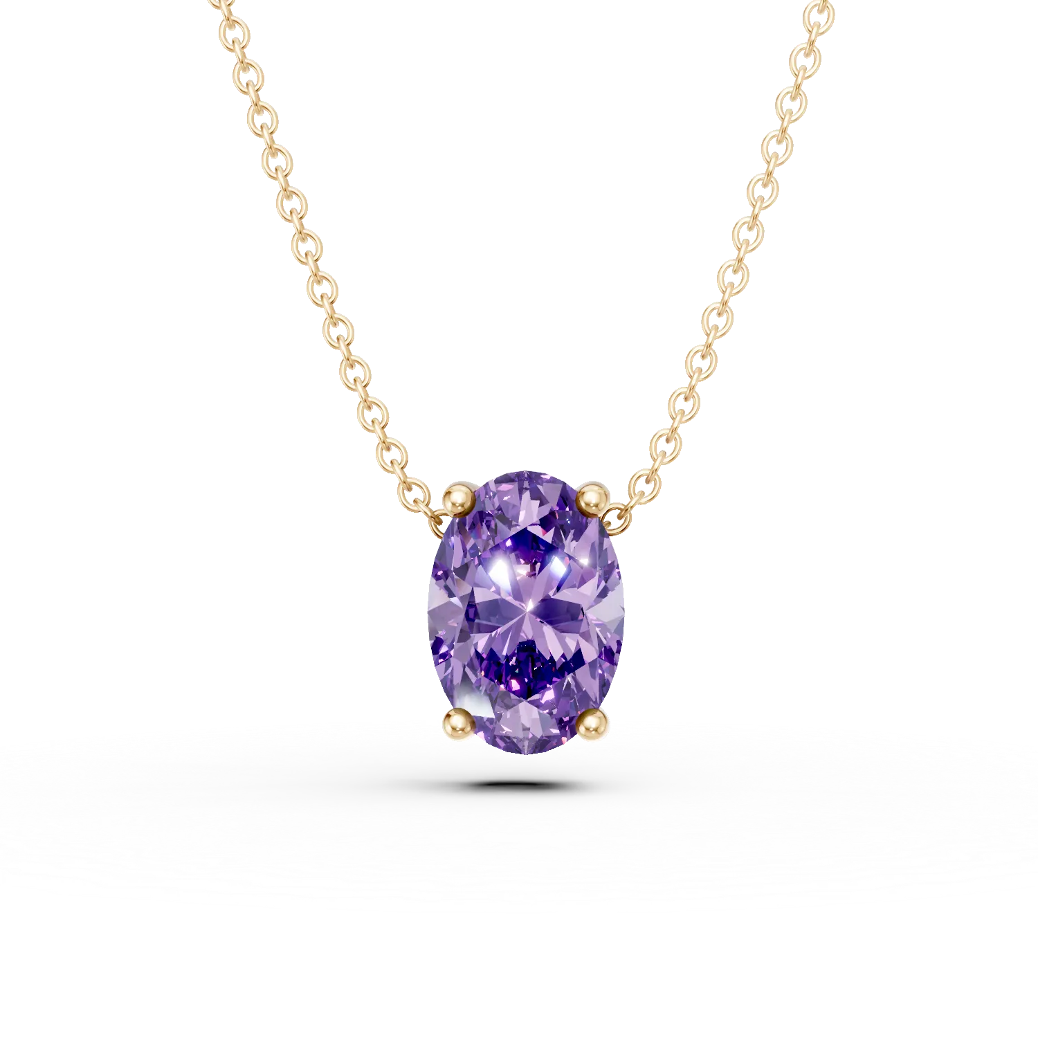 Teilor Lant cu pandantiv minimalist din aur galben cu zirconia mov solitaire