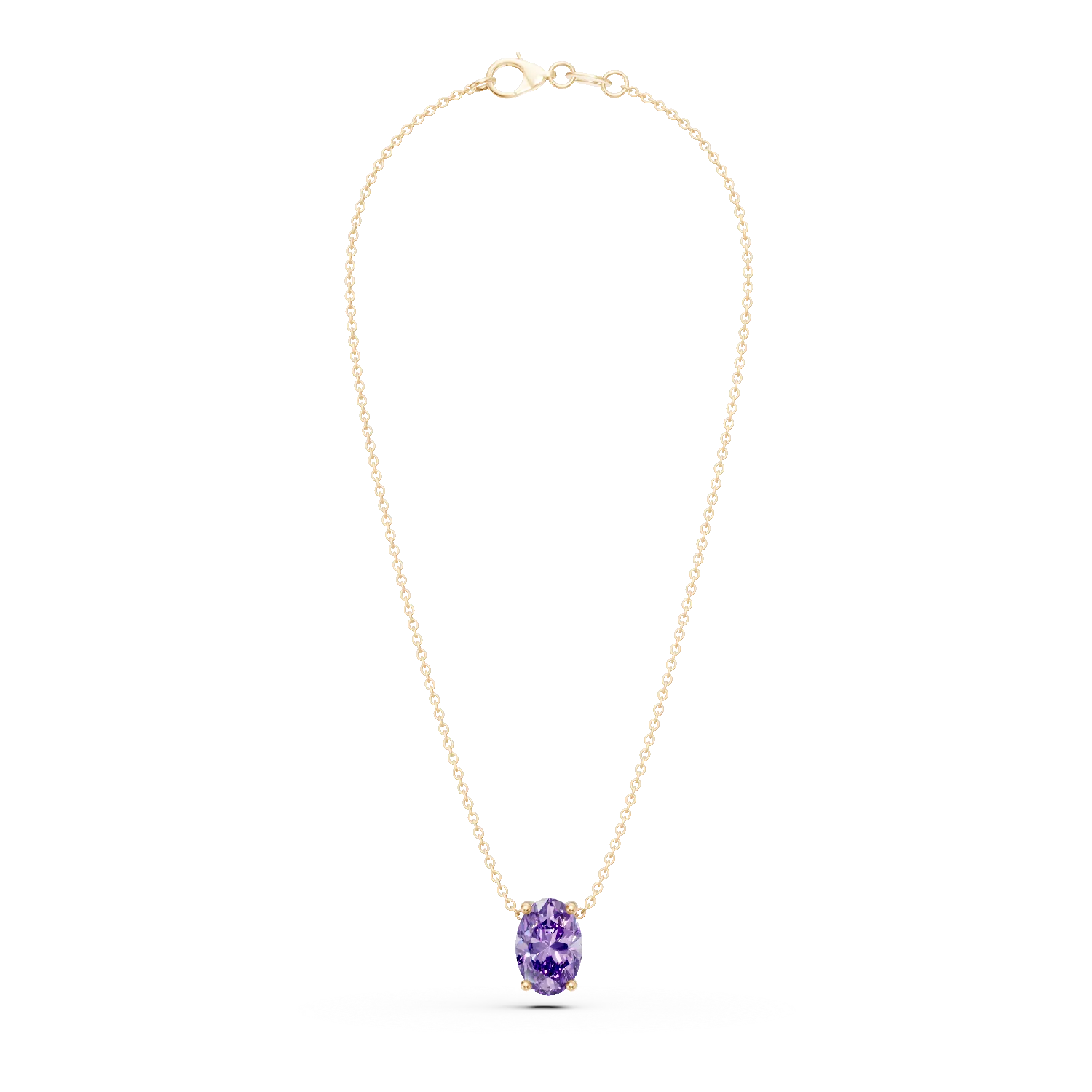 Yellow gold minimalist pendant necklace with purple solitaire zirconia