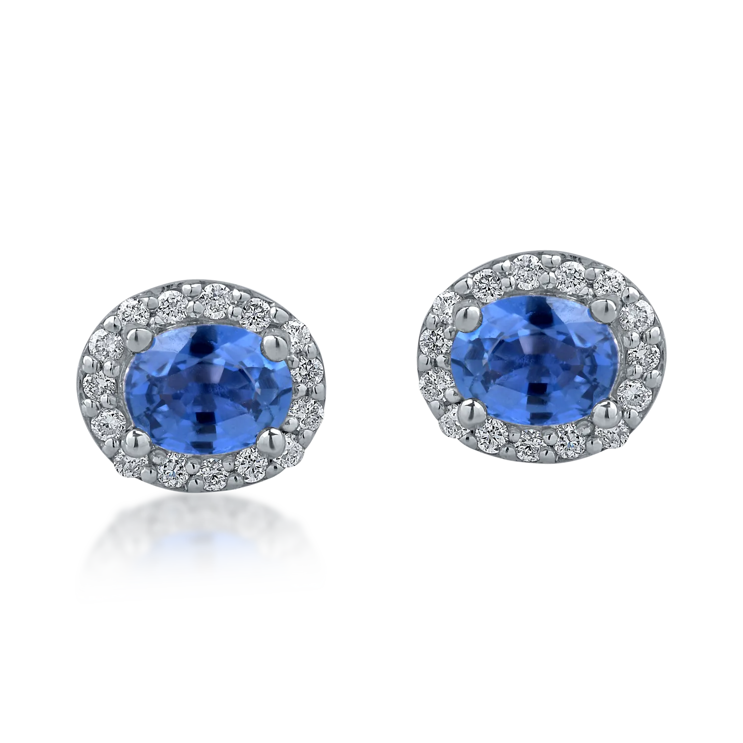Овални обеци от бяло злато с 0.74кт сапфири и 0.16кт диаманти