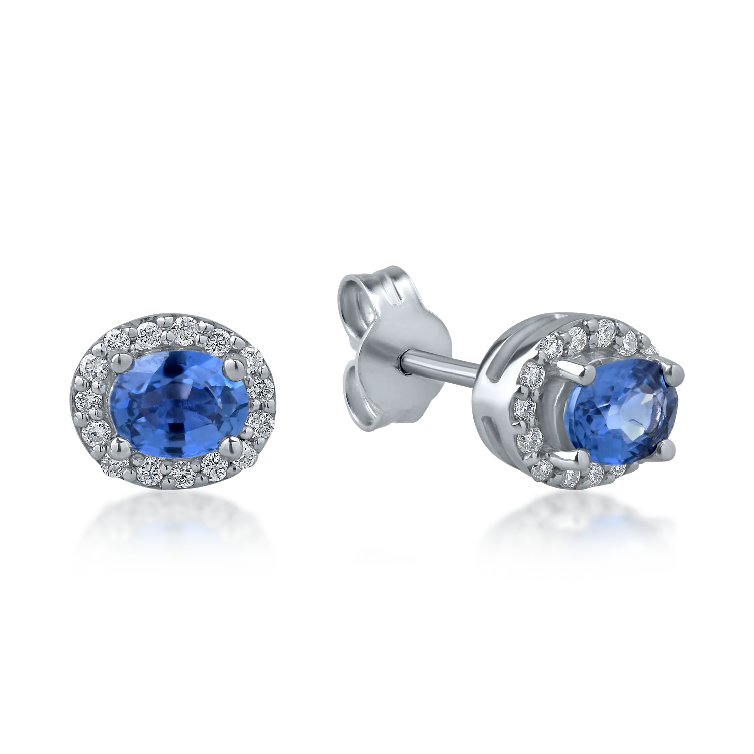 White gold oval earrings with 0.74ct sapphires and 0.16ct diamonds