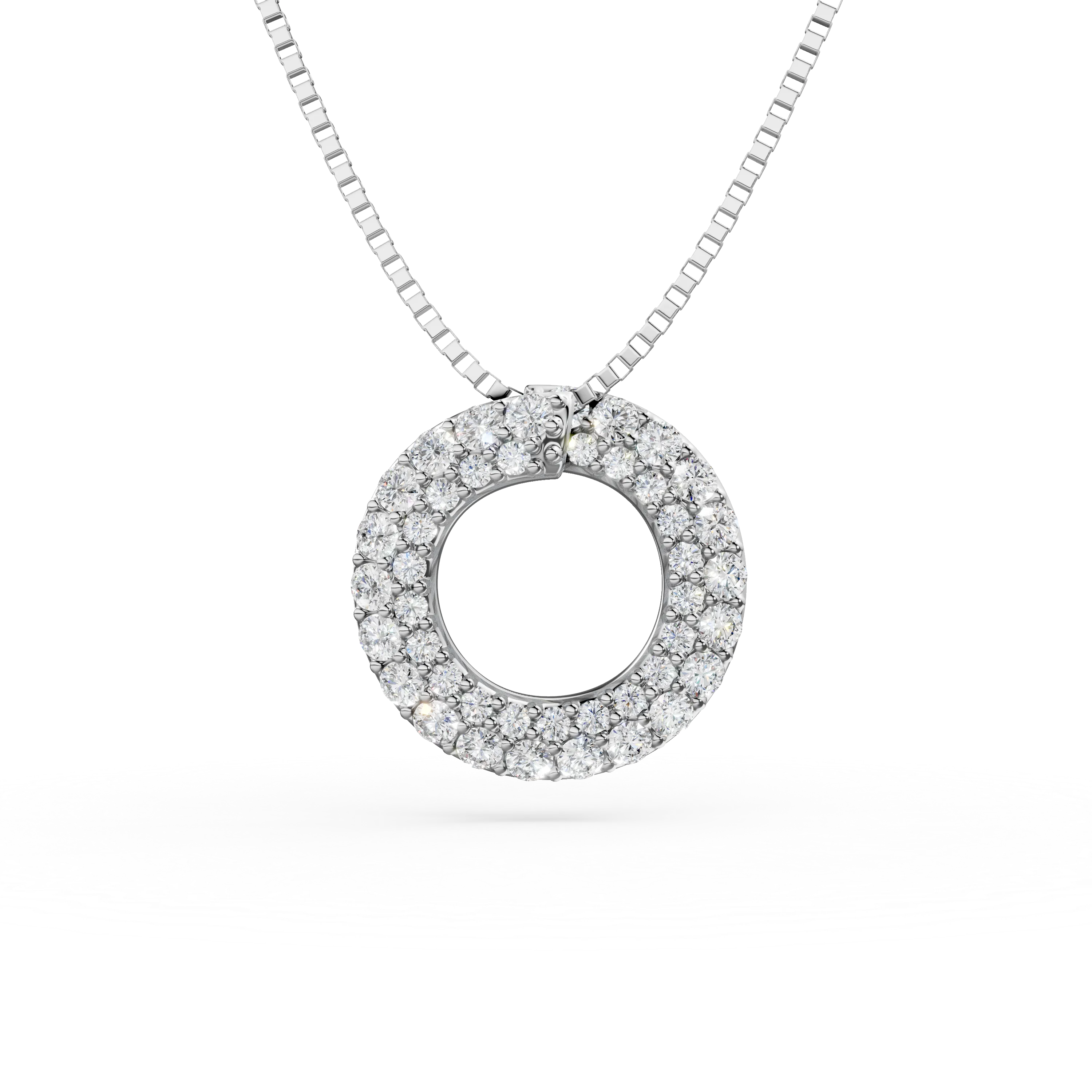 White gold round pendant necklace with zirconia