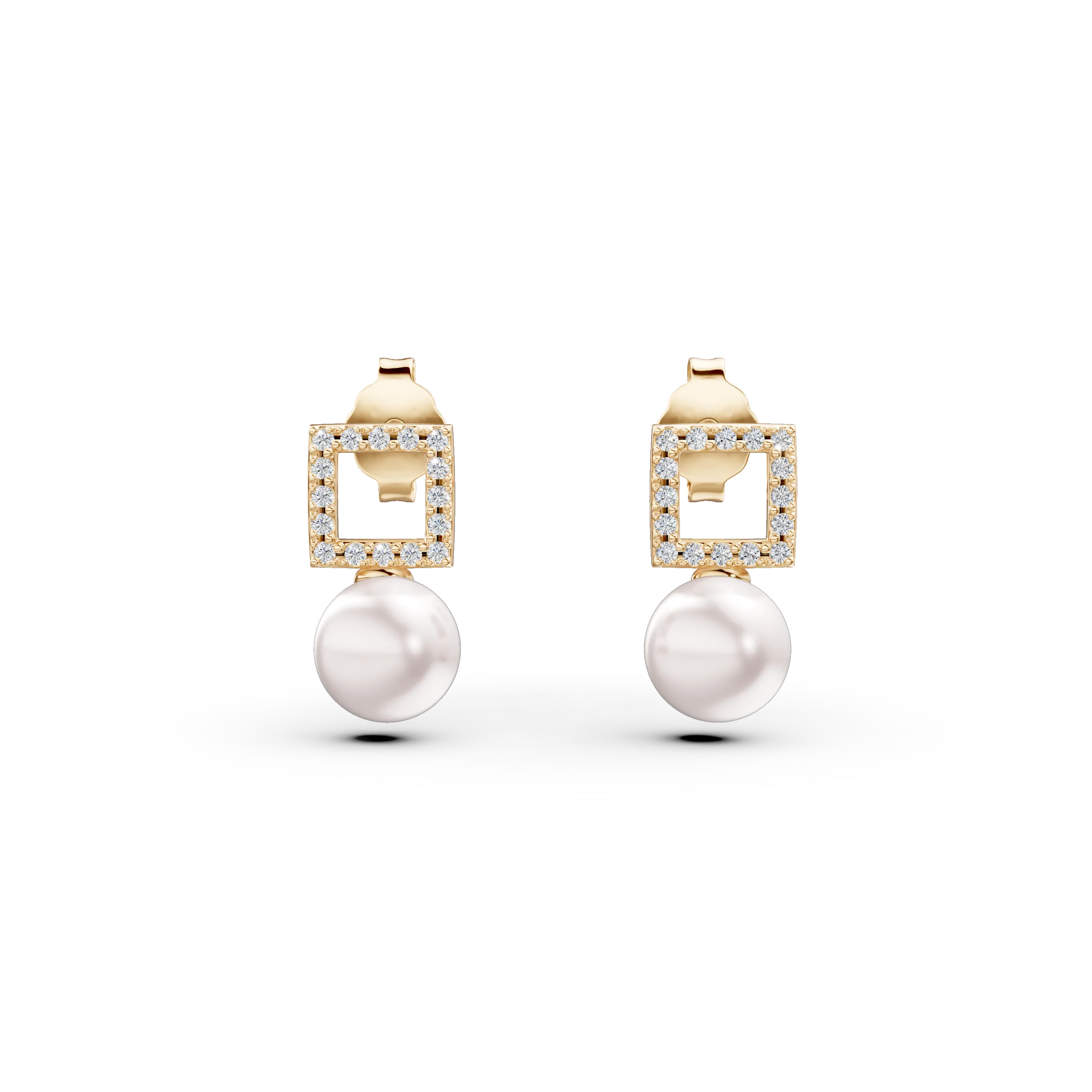Yellow gold geometric earrings with zirconia and synthetic pearls