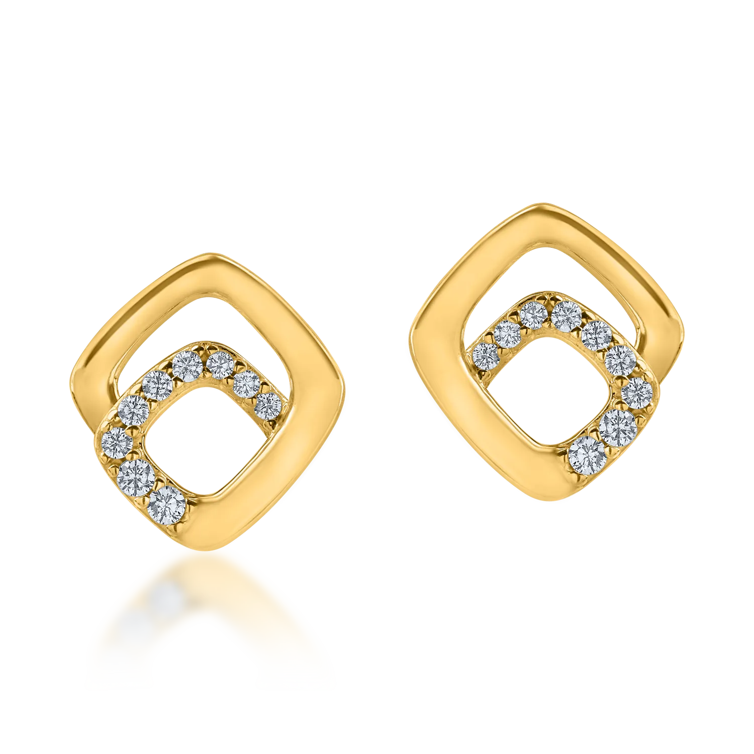 Геометрични обеци от жълто злато с цирконии