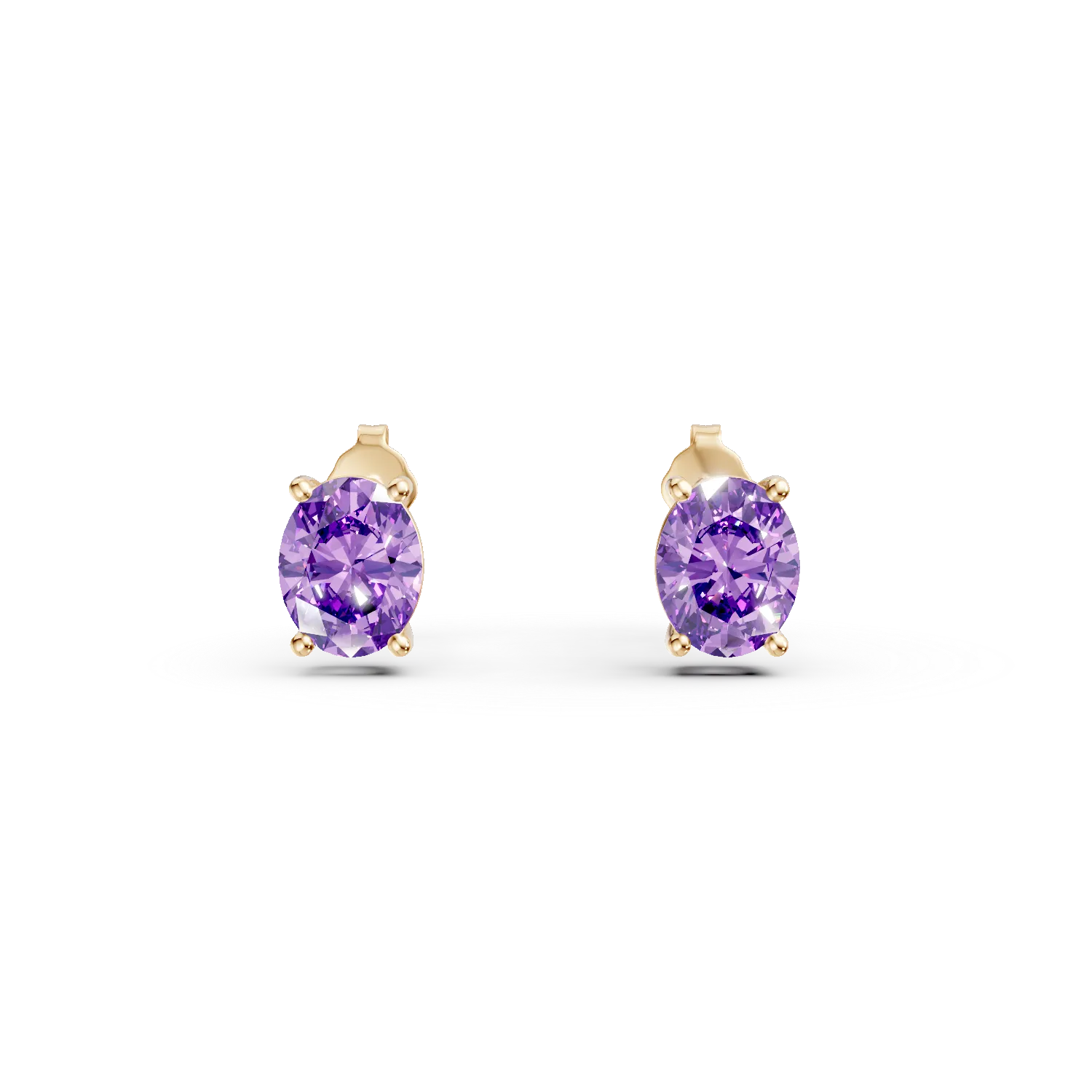 Yellow gold minimalist earrings with purple solitaire zirconia